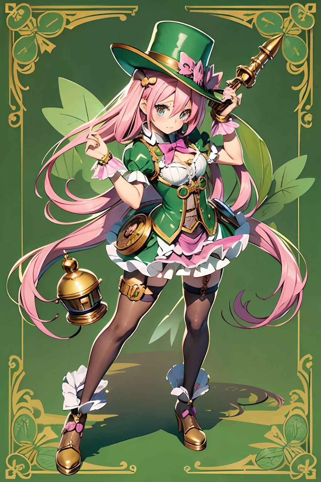 （Steampunk style:2）（Pretty Cure Cosplay:1.5）（Leprechaun:1.5）Pink-haired girl obeying little fairy。