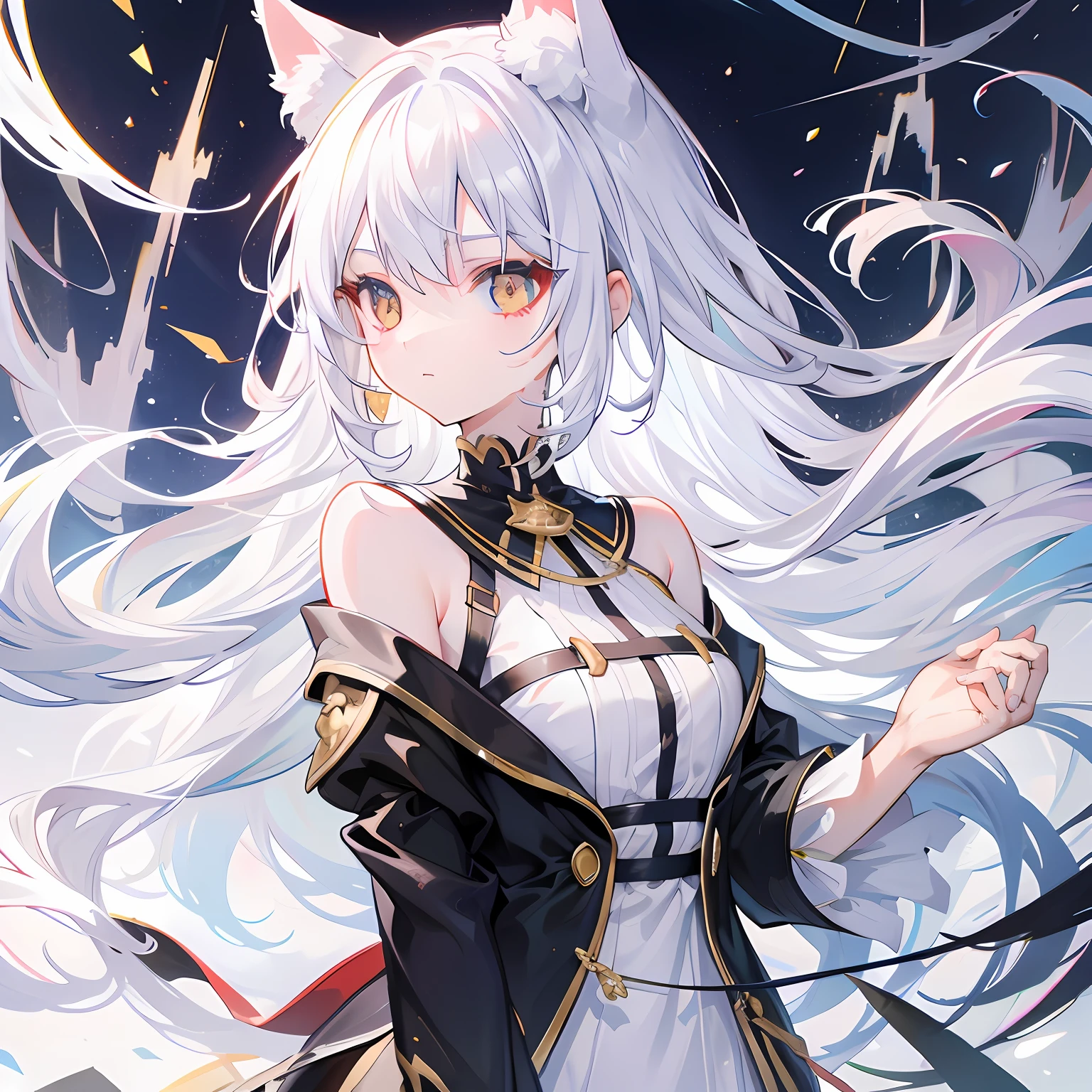White-haired and golden-eyed cat-eared girl