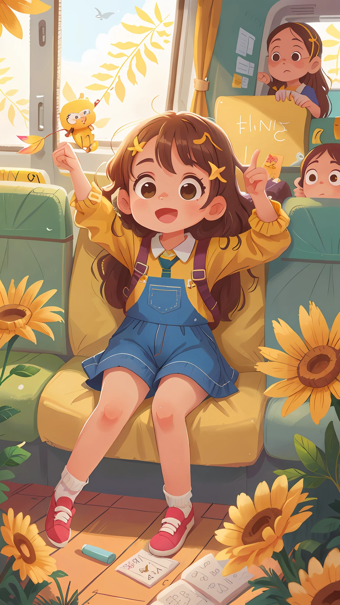 1 Menina linda, loirinha, cabelos lisos, escola aos fundos , yellow school bus, feliz, , on the beautiful plane, viagem, clear waters,  achieves, casa Linda com muitos detalhes, Dia Ensolarado Brilhante, (Obra-prima: 1.2) (Realista: 1.2) (Bokeh) (Melhor Qualidade) (Pele Detalhada: 1.3) (Detalhe Intrincado) (8K) (Detalhe Olho) (foco nítido), (Feliz)