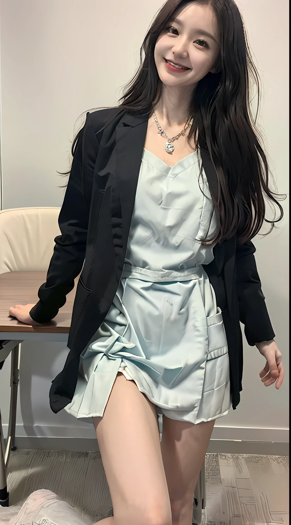 ((top-quality、8K、​masterpiece:1.3))、((1womanl))、((A Japanese Lady))、((A MILF))、((45 yers old))、((slim figure))、((Female Ophthalmologist))、((Detailed eye examination room))、((Office Desk))、((Detailed office chair))、((Sitting on an office chair))、((beautifully detailed hair))、((Float NovaFrogStyle))、((Black hair Long hair))、((Extraordinary beauty))、((Beautiful and ultra-detailed face))、((Smiling kindly))、((Detailed lab coat))、((Beautiful and detailed scruff))、((Detailed necklace))、((Beautiful and detailed hands))、((Detailed long skirt))、(( Pulling up a skirt))、((Beautiful and detailed thighs))、((Luxurious and detailed white panties))、((Detailed beautiful legs))、