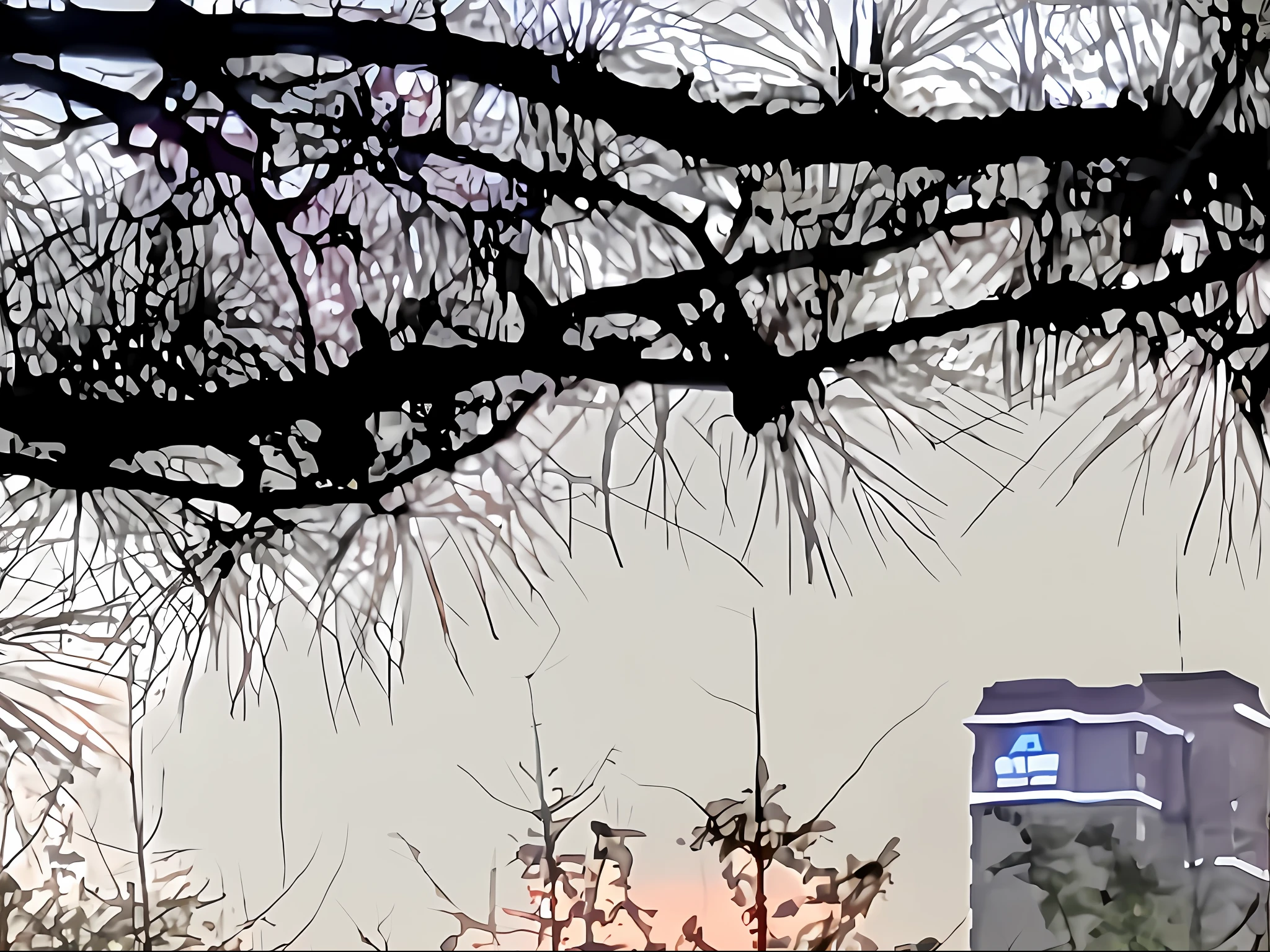 Trees and bushes in the park，The background is a pagoda, golden hour in beijing, Chinese style buildings, Urban parks, mountain water, Hangzhou, At sunrise, A mystical environment, In the evening, dreamland of chinese, HDR photo, wide wide shot, wide - shot, during dawn, city buildings on top of trees, Early in the morning, around the city