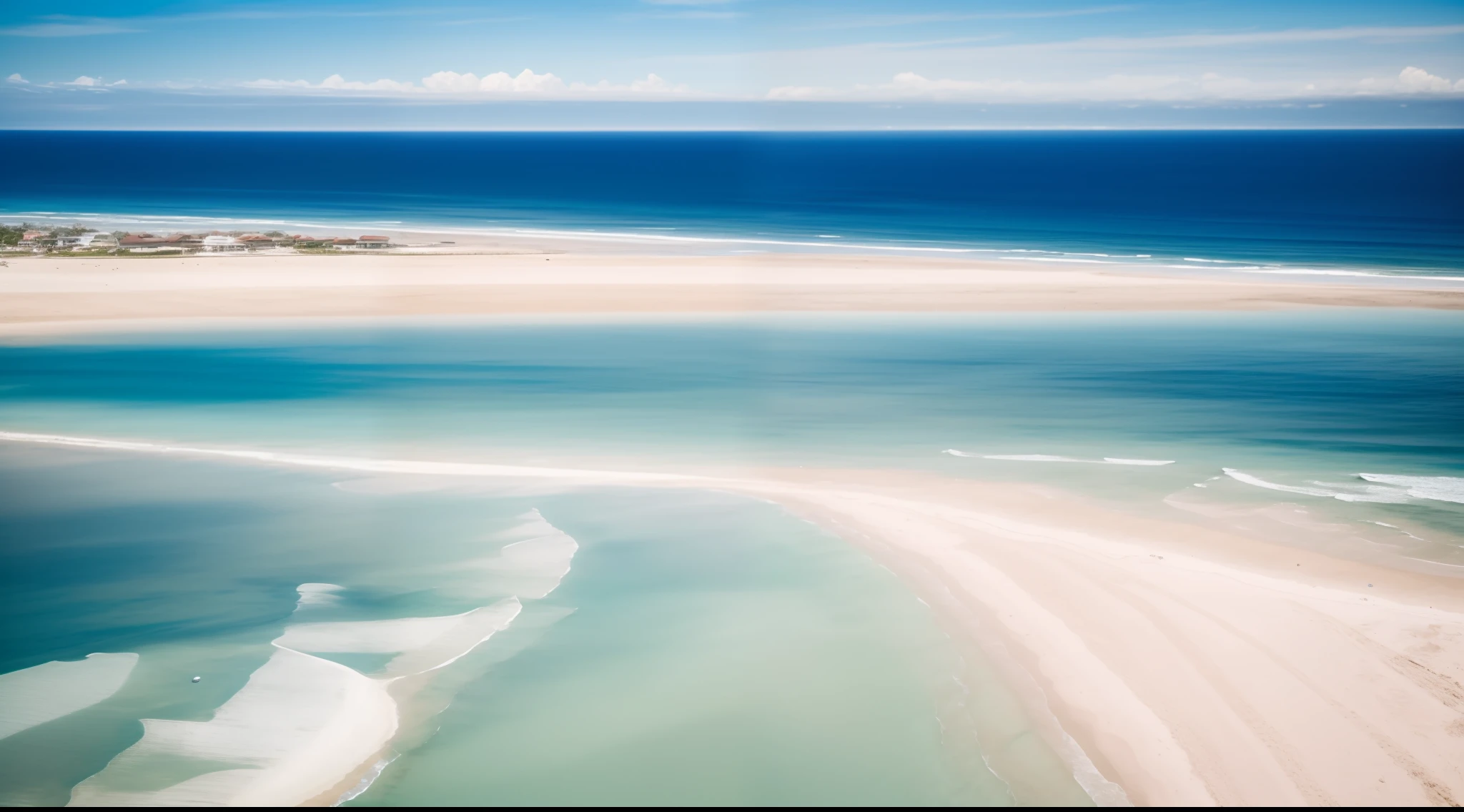 A view of standing on the beach's edge and staring at the horizon, Looking down from an altitude of 100m, cloudless blue sky, Bali, clear sea water, white sand beach, detail, realistic, ultra realistic, 8k uhd, DSLR, soft lighting, high quality, film grain, Fujifilm XT3, (Masterpiece) <la:add_detail:1