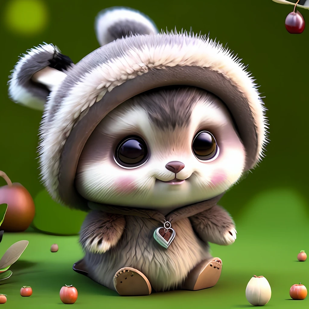 : 3。、raccoon、hairy、Animals in clothes、apple、dark circles、teak、cherry、food、fruit、full body Esbian、Hats、non-human、acorn、chestnut、walnut