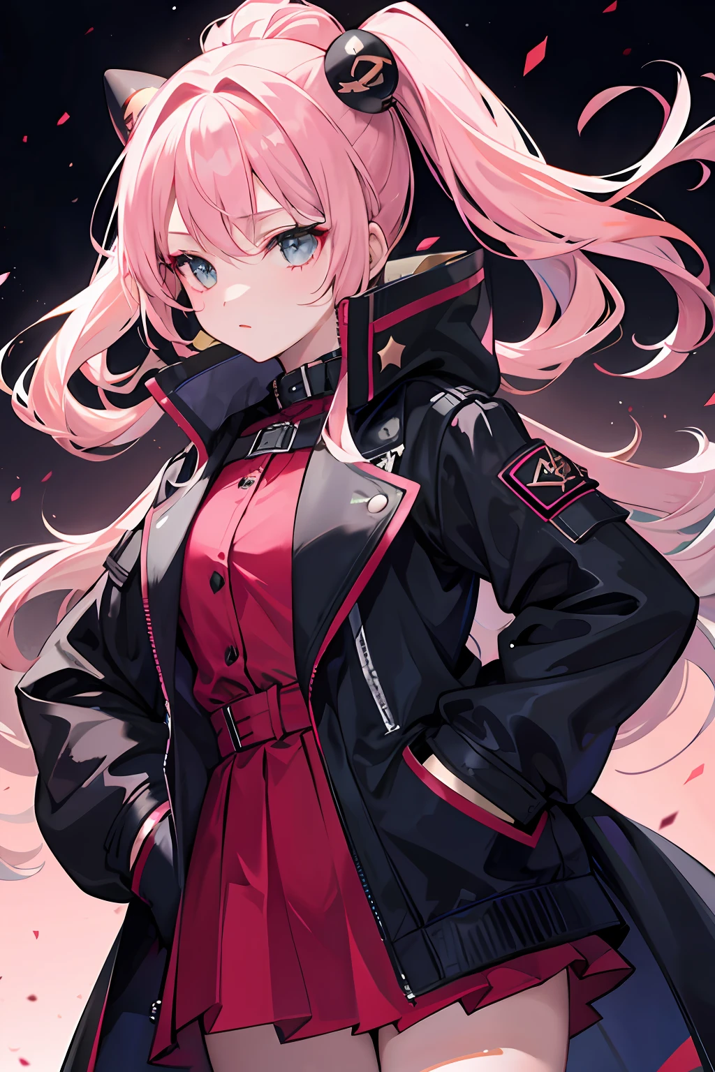 1girl,nightcity,Sateen,coat large,Put your hands in your pockets,teens girl