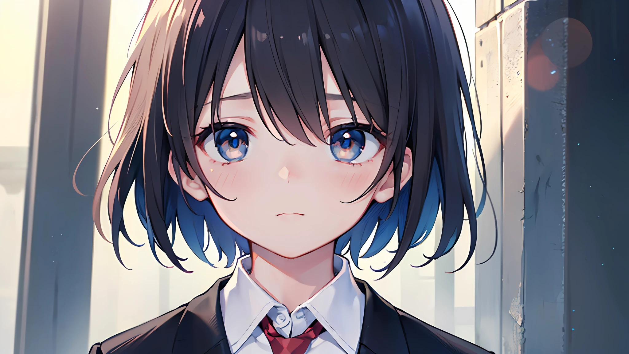 (Masterpiece, top quality, highly detailed CG,ultra detailed beautiful face and eyes , super detailed, intricate details:1.2), 8k wallpapers, elaborate features,
(1 person, solo:1.4)perfect cartoon illustration,(1 person, solo:1.4)
(realistic textures:0.8), high res, cute, (vivid colors, dynamic lighting:1.0), (high contrast:0.8),(young boy:1.5), tall, waving, short hair, dark eyes, school uniform, black blazer (1.2), black slacks, white shirt (1.1), red tie, school gate, sun, dispersion of light, wind blowing
