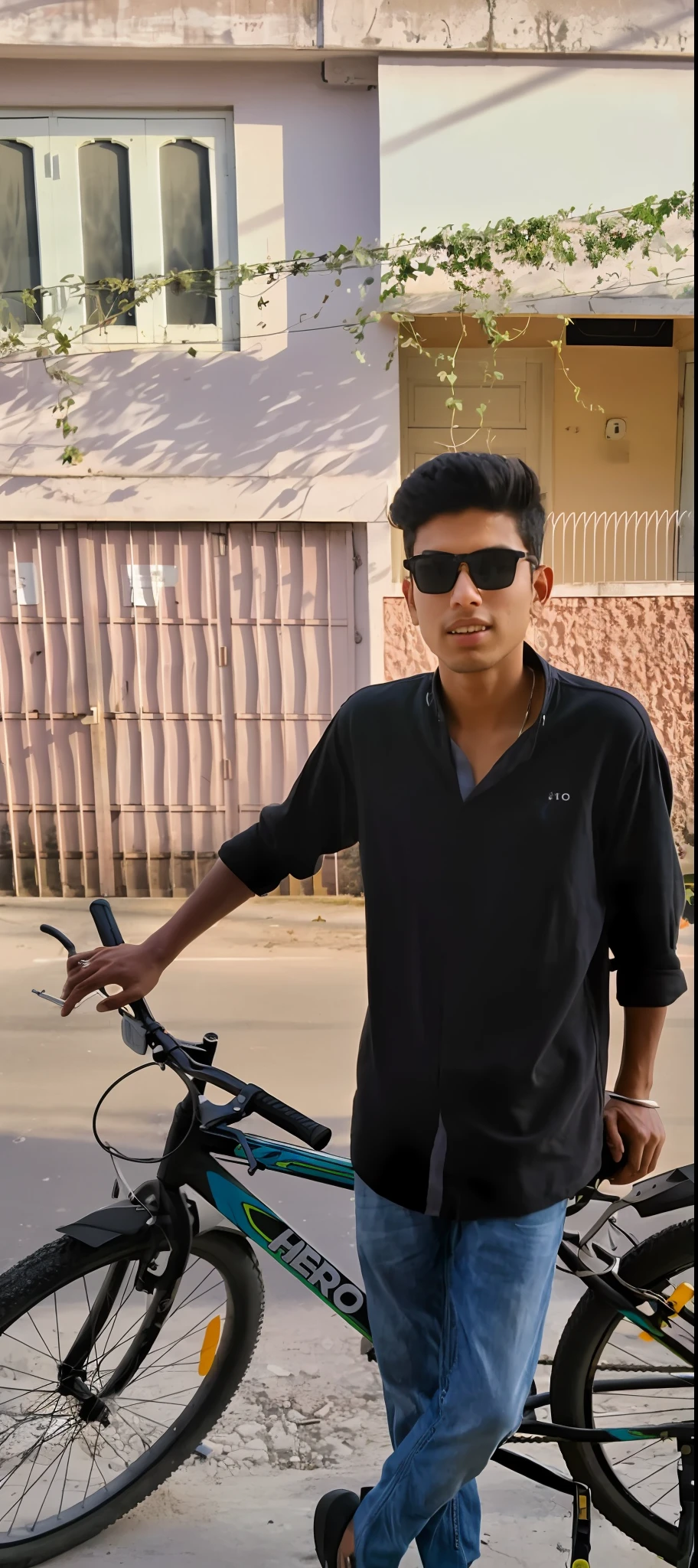 arafed man standing next to a bicycle on a street, without helmet, mohamed chahin, cycling!!, ayan nag, around 1 9 , biker, !! low contrast!!, fromme seele, bicycle, mohamed chahin style, taken at golden hour, candid picture, photo taken in 2 0 2 0, potrait