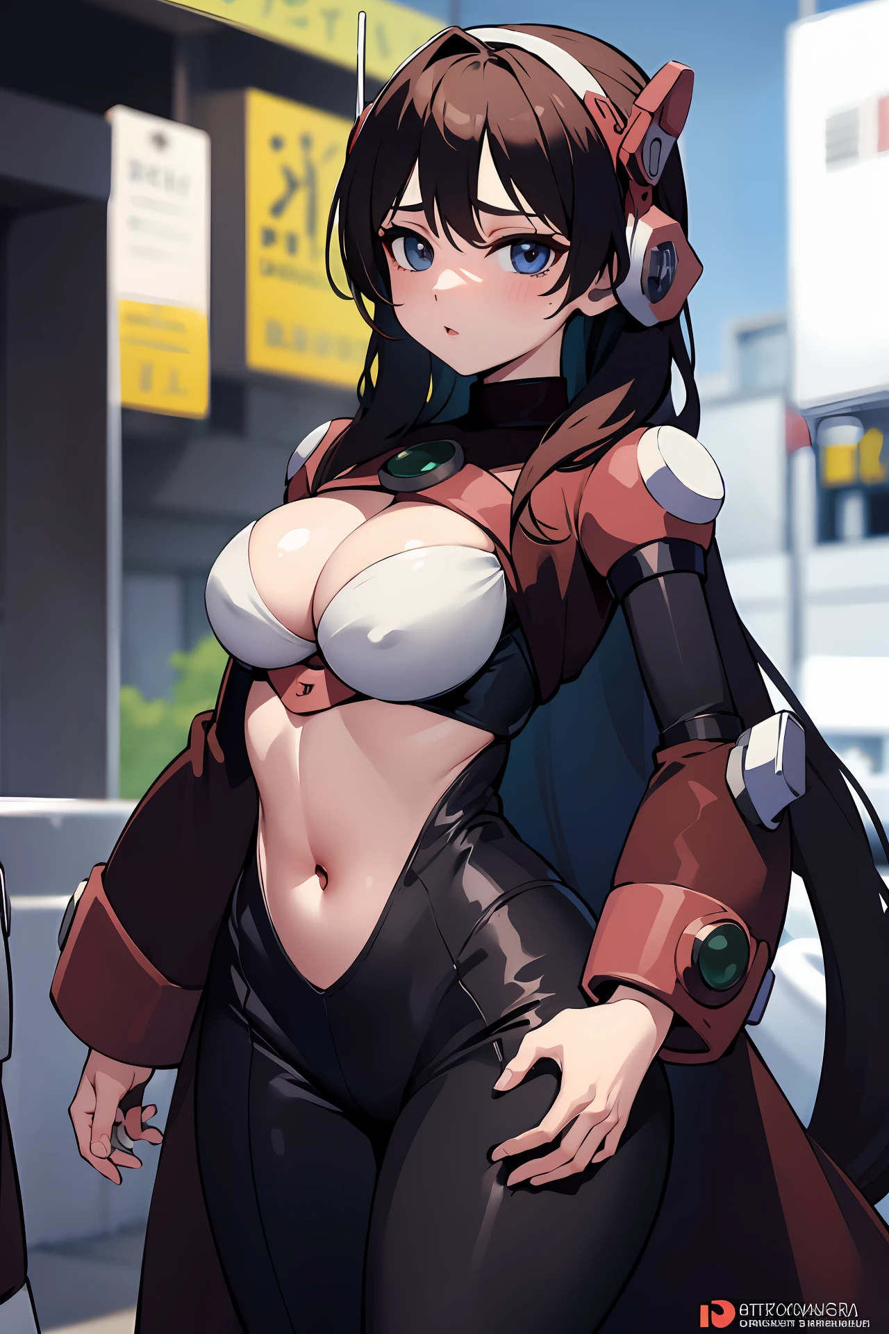 Garota anime em uma roupa preta e branca com um peito grande,  anime sedutora, (SFW) seguro para o trabalho, de meninainha de frente, detalhes finos. meninas da le frente, anime moe artstyle, biomechanical oppai, kantai collection style, Oppai cyberpunk, small curvy loli, Oppai, estilime ecchi, [ Arte digital 4K ]!!
