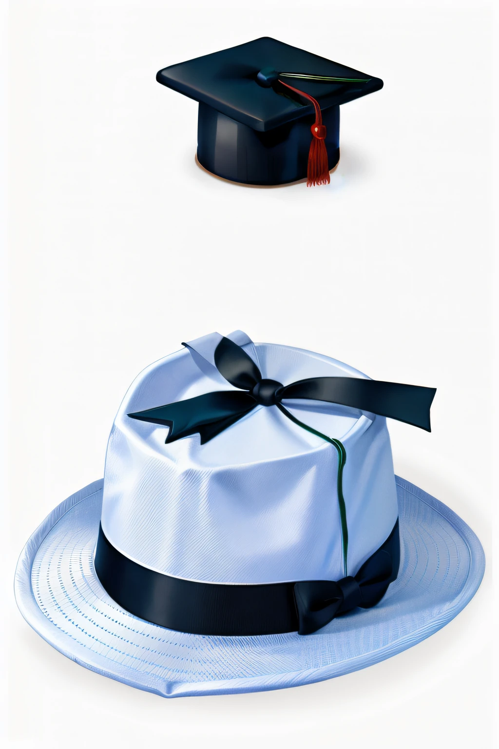 graduation hat, white background, black and red, realistic lighting, professional lighting, realistic shadows