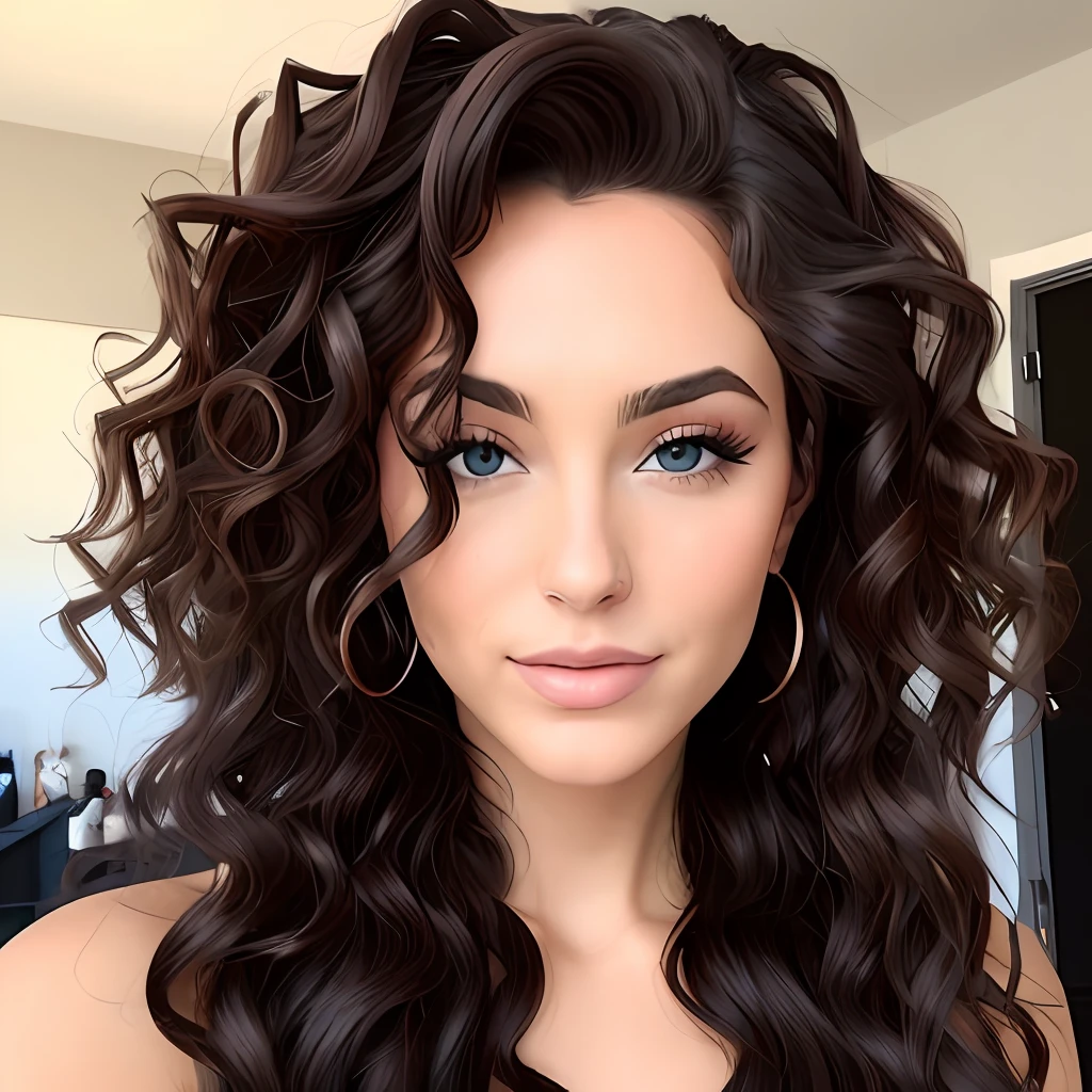 Imagine a brunette woman without an arm with curly hair