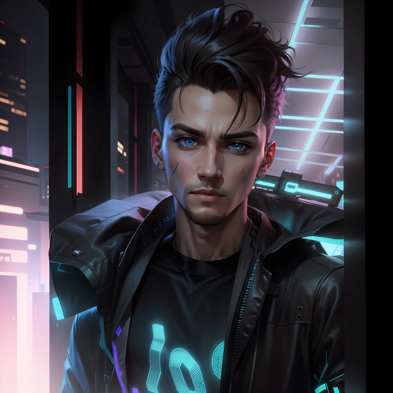 Change background cyberpunk handsome boy, realistic face, 8k, ultra realistic