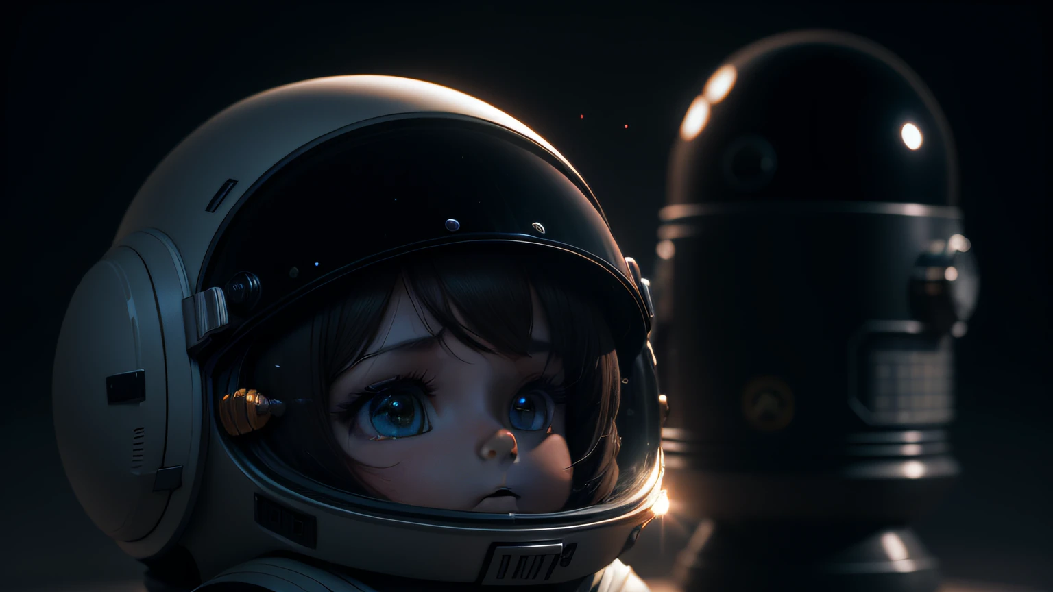 There is a little doll with helmet and helmet，Cute 3d rendering，little astronaut looking up，Portrait anime space cadet boy，Cute 3d anime boy rendering，Cute detailed digital art，Male explorer mini cute boy，Stylized 3D rendering，3D Rendering Character Art 8K，lovely digital painting，Anime style 3D，Super detailed rendering，tmasterpiece，best qualtiy，high qulity，k hd，High-quality textures，High-quality shadows，high detal，realisticlying，cinematric light，Sideslit，lens flare glow，Ray traching，Sharp focus，adolable