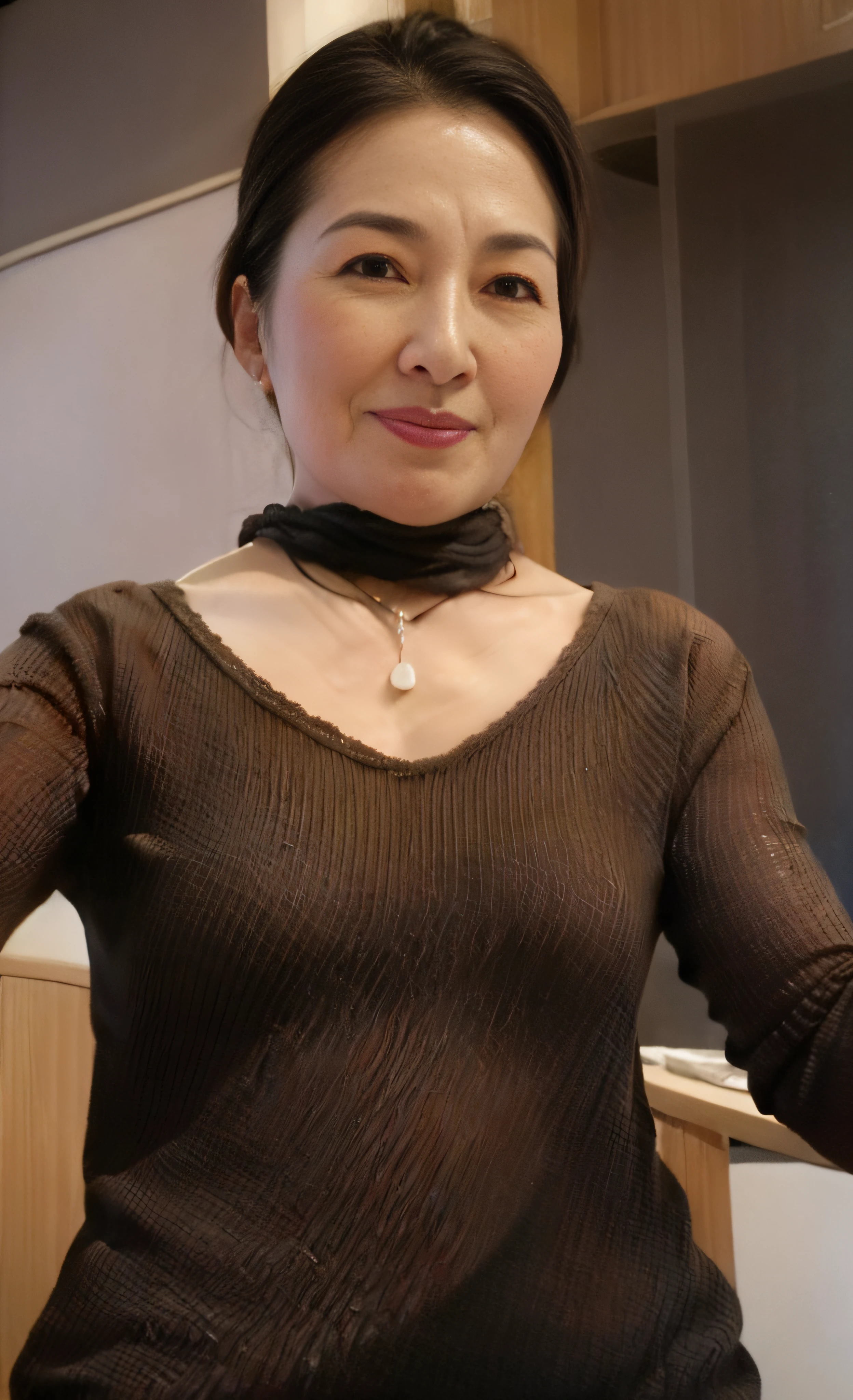 50 years old mature and sexy woman, Masterpiece, Best quality, (see-through transparent clothes，cleavage), (absurdness quality), (16k), (com rosto detalhado), (Japanese_Female_Lady:1),