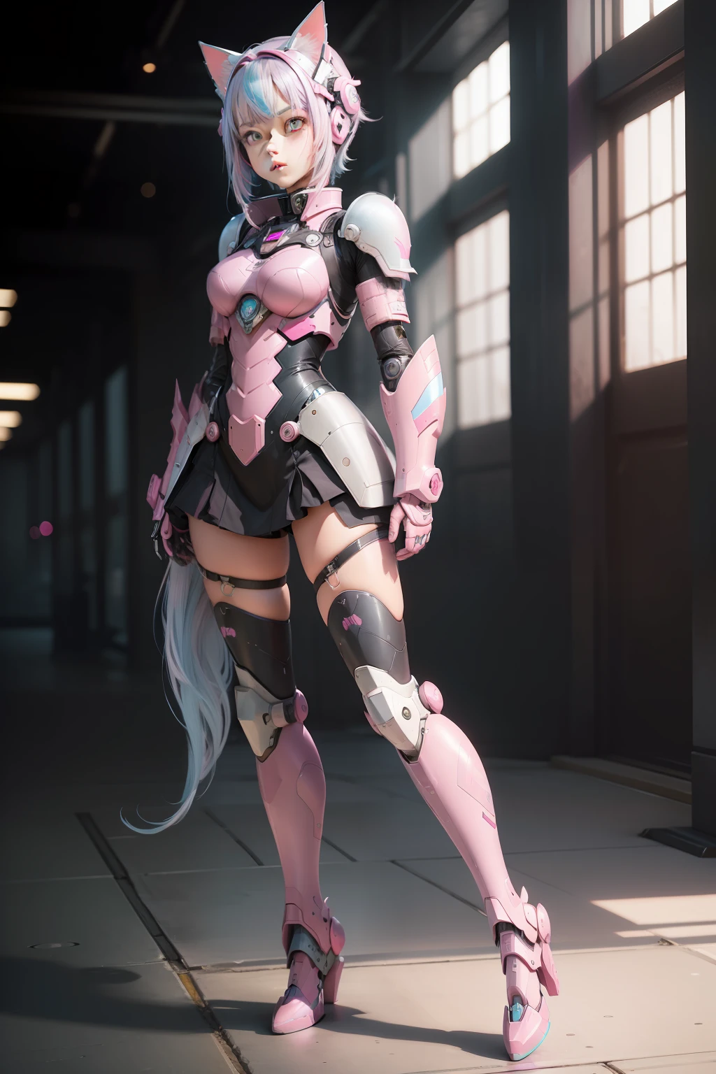 (solo),best quality,masterpiece,extremely delicate and beautiful,extremely detailed,ultra high res, CG,unity,8kwallpaper,aesthetic,finely detail,ultra-detailed,high res, (1girl:1.2),  pink mecha musume, pink mechanical ,(full body:1.4),parts,robot joints,headgear,full armor,(girl face:1.4) ,dynamic pose, dynamic angle,bat wings, (Silver hair :1.2)|(light blue hair :1.2)|(pink hair :1.5),(depth of field:1.2),  Virtual assistant,Sci-fi,Scenario,City,Galaxy,Alliance,Armor,Mech,pink Combat,