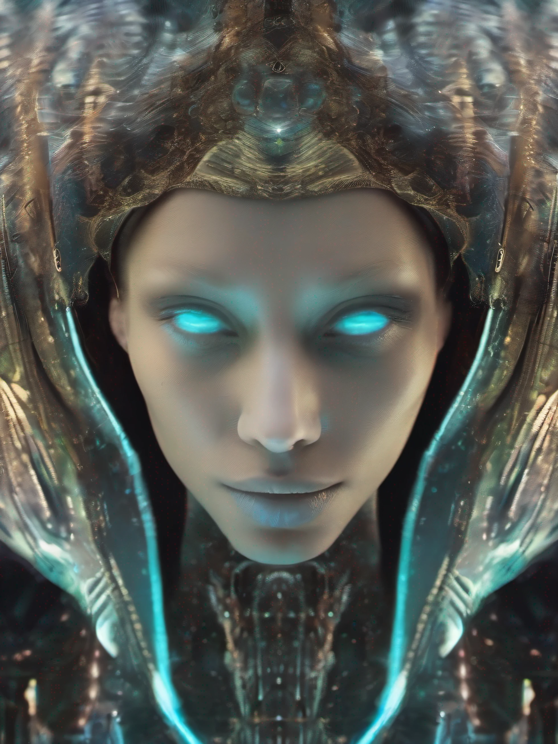 Ghostly portrait of a futuristic alien from another dimension creator of the universe with powerful ancient magic from an unknown dimension