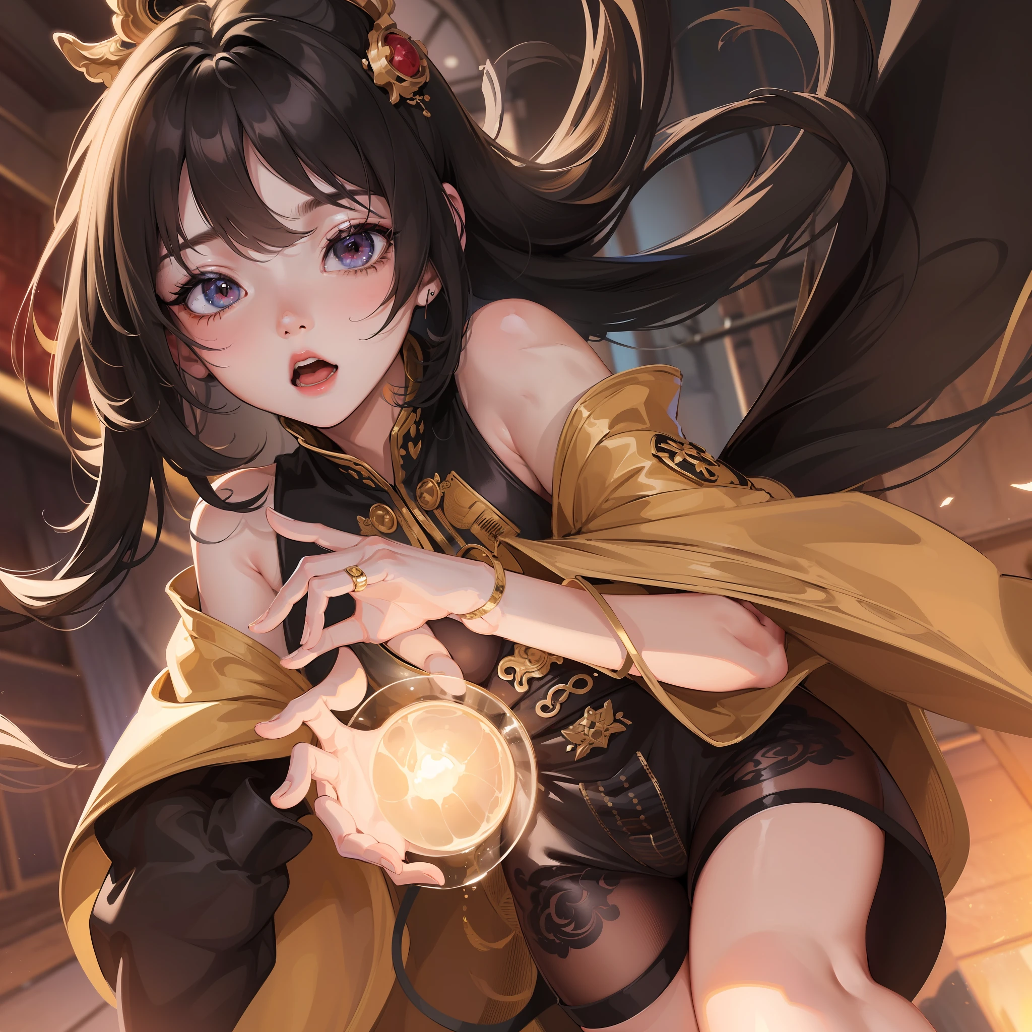 ulzzang-6500-v1.1, (Raw foto:1.2), (Photorealsitic:1.4), a beautiful detailed girl, extremely detailed eye and face, beatiful detailed eyes, Ridiculous, unbelievable Ridiculous,, ultra-detailliert, hight resolution, ighly detailed, top-quality, ​masterpiece, ((Black-haired girl in military uniform、cool expression)), illustratio, ighly detailed, CG, unification, 8k wallpaper, astonishing, finely detail, ​masterpiece, top-quality, extremely detailed CG unified 8k wallpaper, face lights, Cinematographic lighting, 16yo girl、((dynamicposes)))、(camel's toe)、(half)、(panthyhose)、