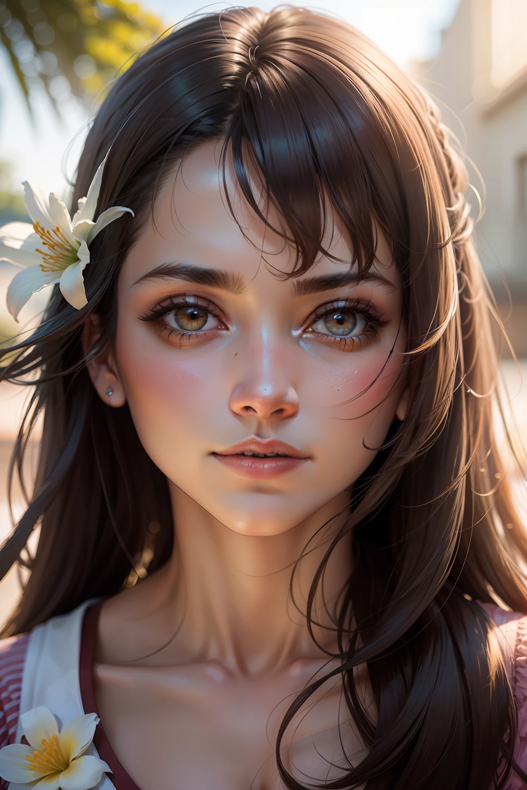 close up retrato de uma mulher fofa (gldot) banhando-se em um rio, juncos, (retroiluminação), realista, obra-prima, alta qualidade, lente flare, sombra, flor, [[chromatic aberration]],