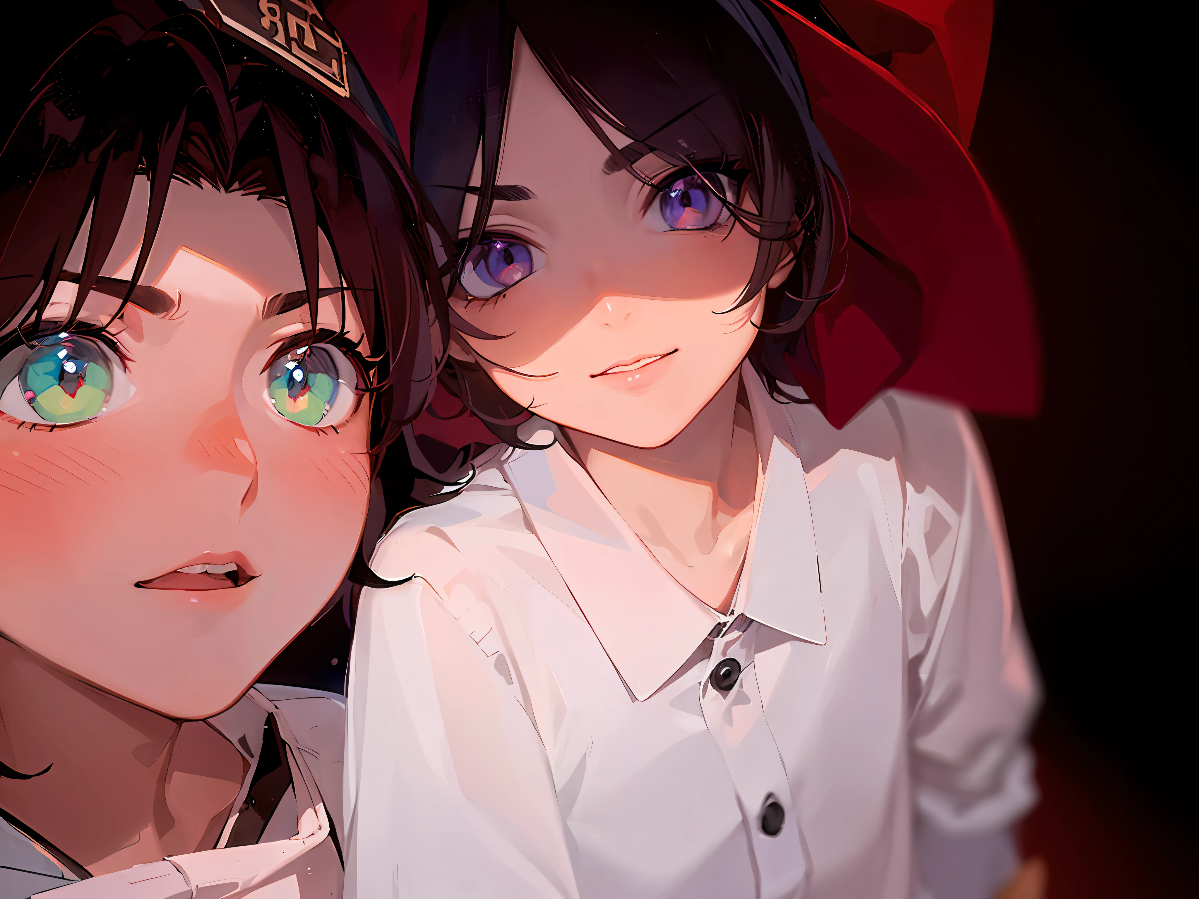 ((best qualtiy, 8K, tmasterpiece:1.3)), Focus:1.2, style of anime，Boy on the left and girl on the right，All wear glasses