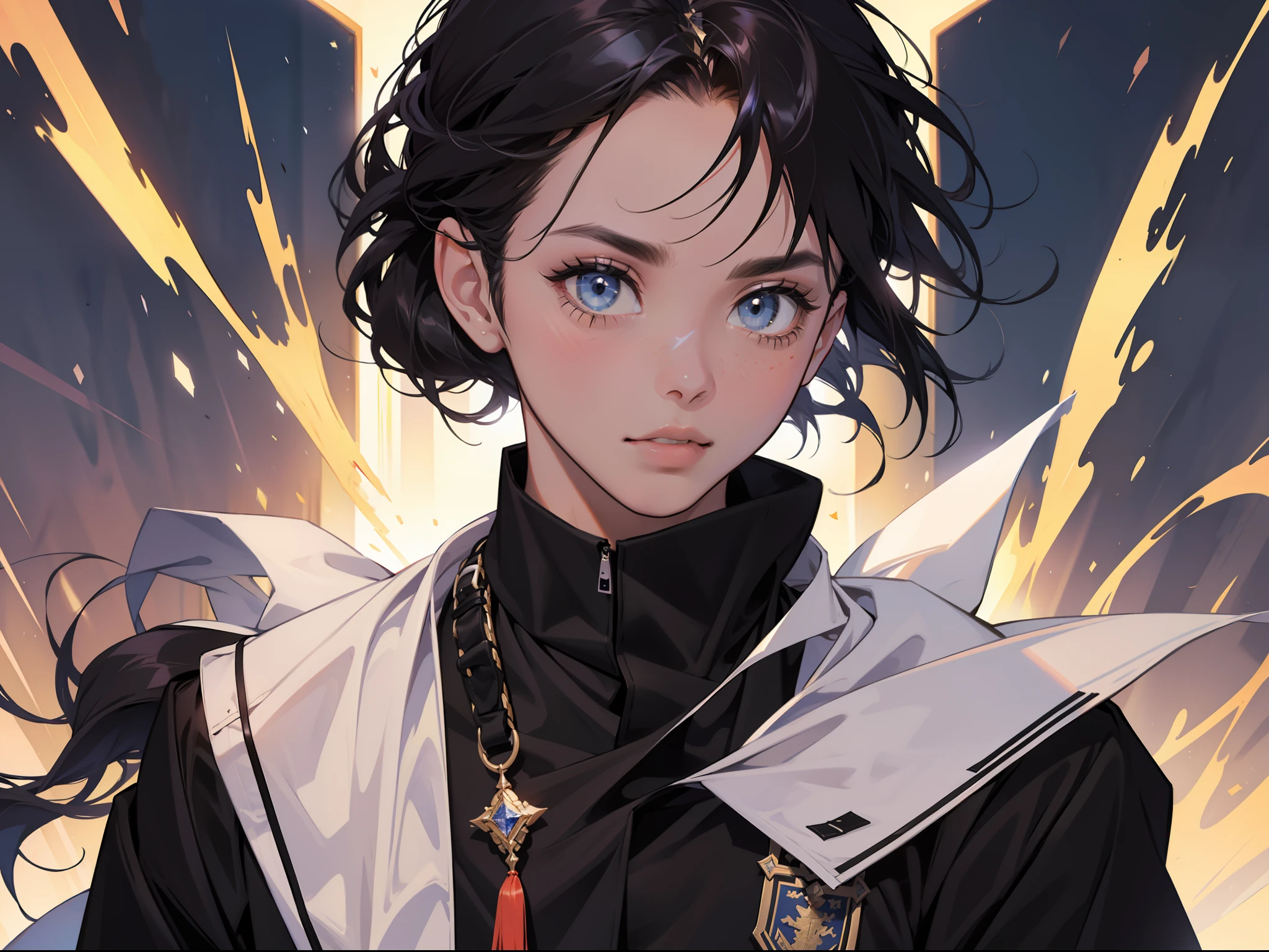 A student in a black school uniform receives a divine light