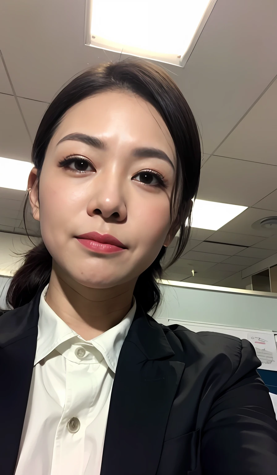 masterpiece,best quality, (1 milf), ((close up:0.5)), ((cross arms)), glare, gray blazer, white shirt, double eyelid, eyelash, lip gloss, (suspicion face:1.5), ((close eyes:0.85)), ((Looking at Viewer)), RAW, (from below:1), ((nobody)), office,