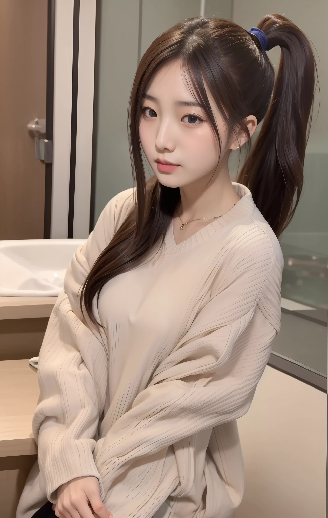(best qualtiy,8k,32k,tmasterpiece,UHD:1.2),age 22,Korean girls,Sexy expression,Single ponytail:1.3
