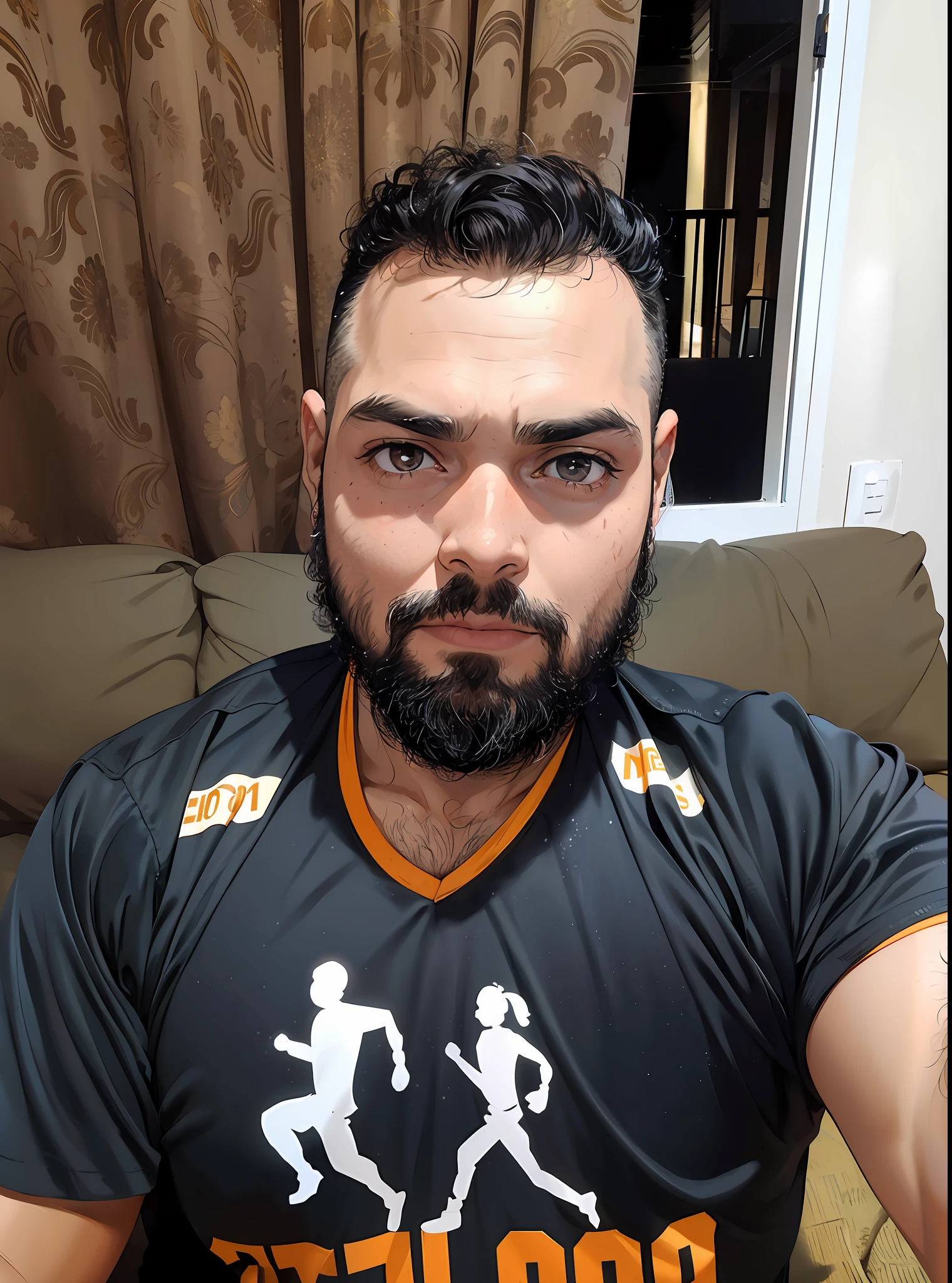There's a man with a beard and shirt who says Projetts, Fotografia selfie 8k, imagem de qualidade muito baixa, (30 anos), Homem de 3 0 anos, foto de perfil 1024px, imagem de perfil, lindo, belo, homen bonito