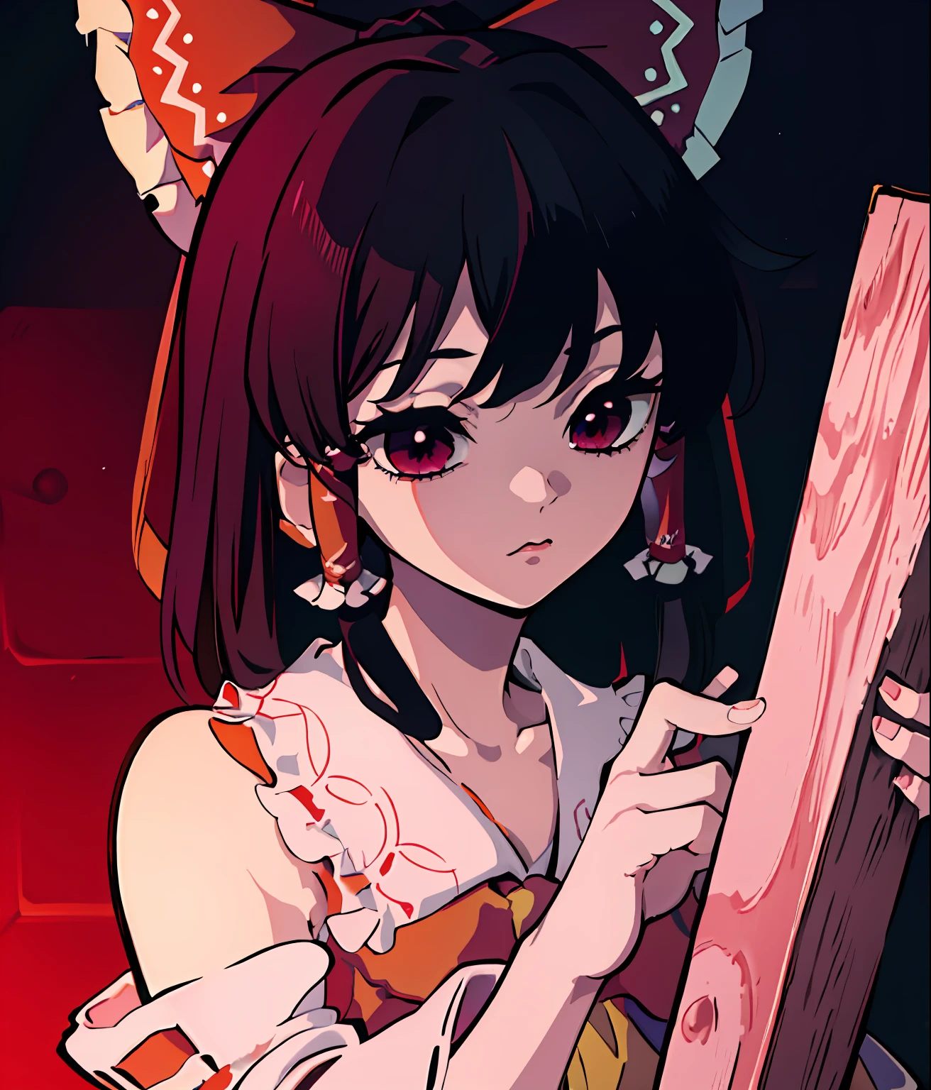 masterpiece, fine detail, 4k, 8k, 12k, solo, one person, beautiful girl, white female, Reimu Hakurei