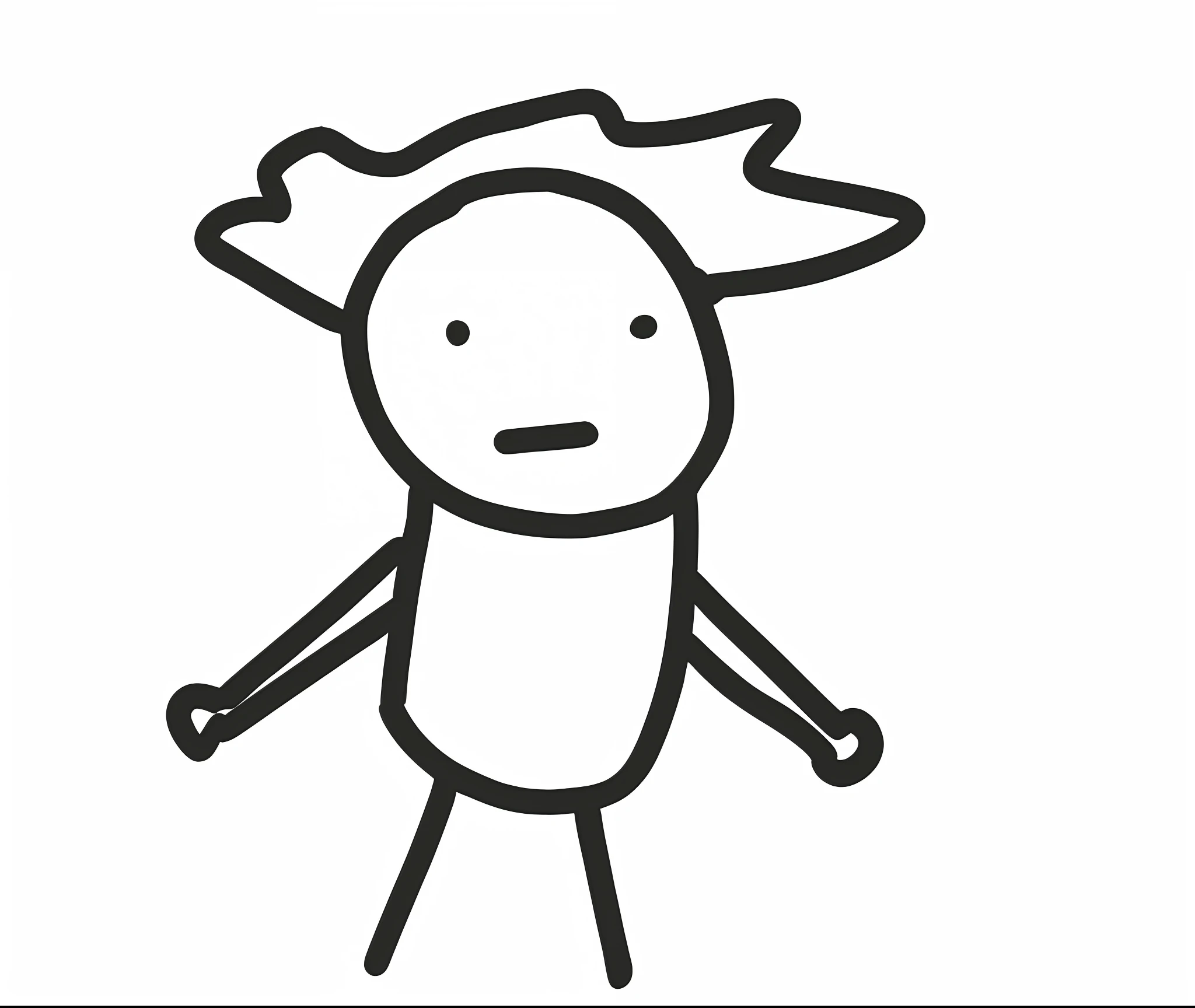 A cartoon drawing of a person with a hairstyle and a shirt, stickfigure, badly drawn, dancing character, frustrated face, fleshy person with extra limbs, badly drawn, loosely drawn, character is standing, Stick figures, absurdist wiggly blob in a dress, simple cartoon, An angry expression, hand-drawn animation, an animated character, Confused expression