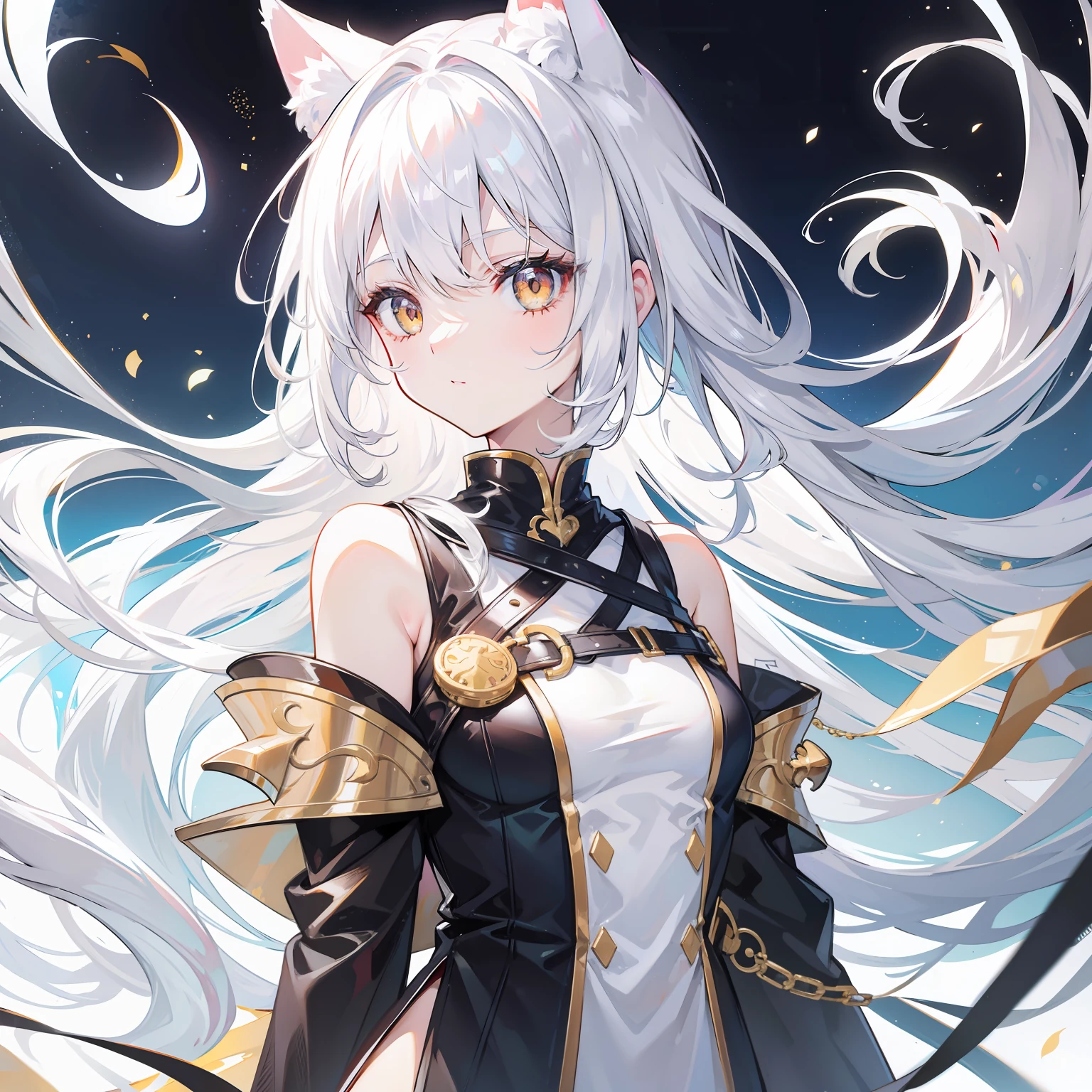 White hair and golden eyes,Cat-eared girl