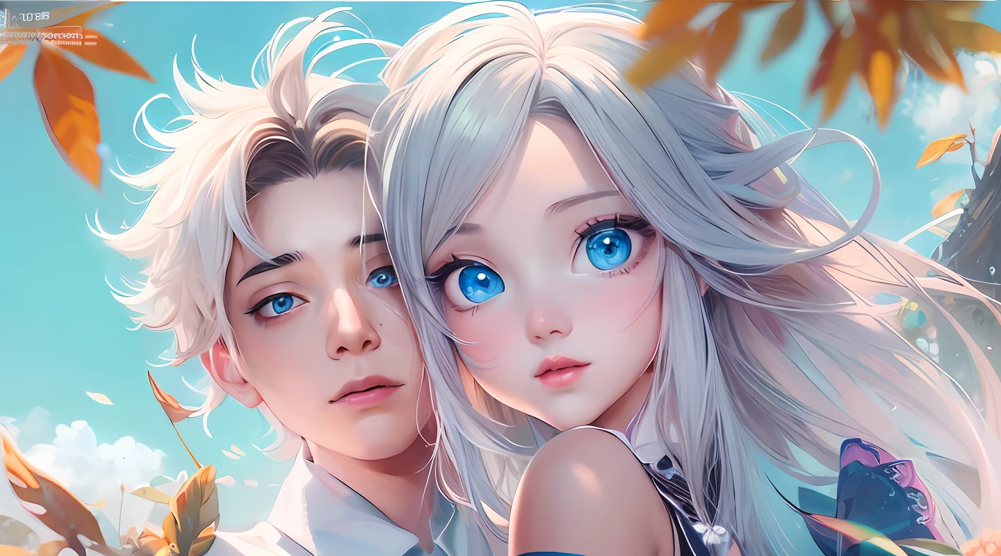 couple, Stunning anime face portrait, a portrait of a blue eye girl, Guviz, by Yang J, Beautiful character painting, inspired by Yanjun Cheng, Beautiful digital illustration, A beautiful artwork illustration, china blue eyes, big detailed eyes, Perfect blue eyes