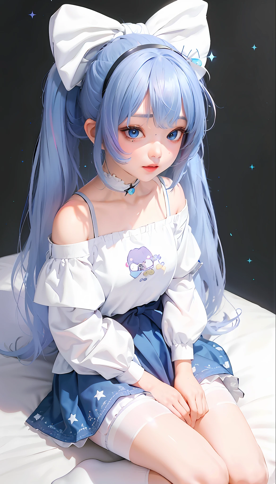 Blue-violet hair,bit girl,Little beauty,Light blue eyes,white  clothes,offcial art，Unity 8K wallpaper，ultra - detailed，Aesthetics，tmasterpiece，best qualtiy，realisticlying,Best quality，tmasterpiece，A high resolution，CG,illuminating，Frankness，photore，A high resolution，4K，8K，Bokeh