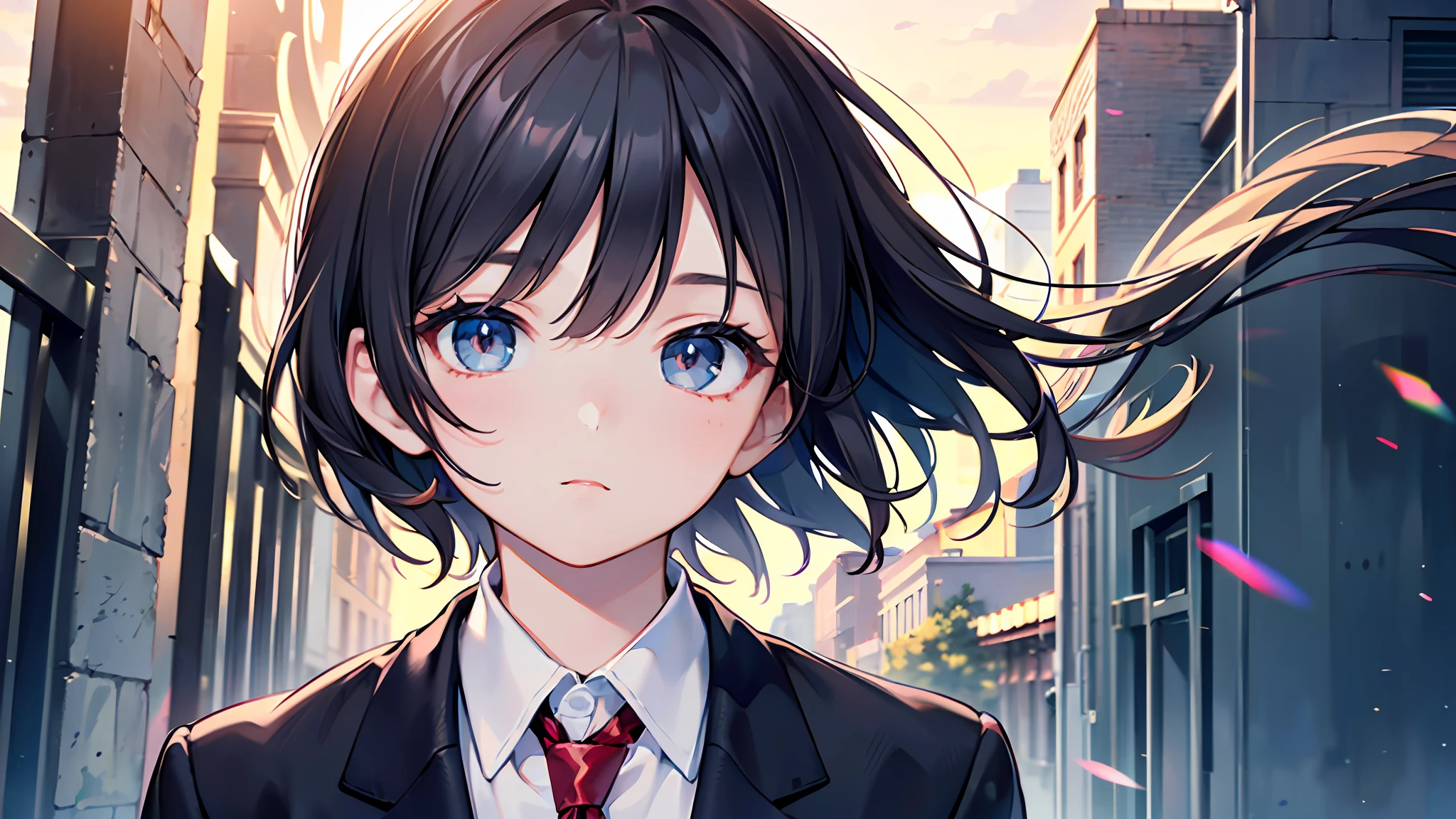 (Masterpiece, top quality, highly detailed CG,ultra detailed beautiful face and eyes , super detailed, intricate details:1.2), 8k wallpapers, elaborate features,
(1 person, solo:1.4)perfect cartoon illustration,(1 person, solo:1.4)
(realistic textures:0.8), high res, cute, (vivid colors, dynamic lighting:1.0), (high contrast:0.8),(young boy:1.5), tall, waving, short hair, dark eyes, school uniform, black blazer (1.2), black slacks, white shirt (1.1), red tie, school gate, sun, dispersion of light, wind blowing, whole body is in the illustration.