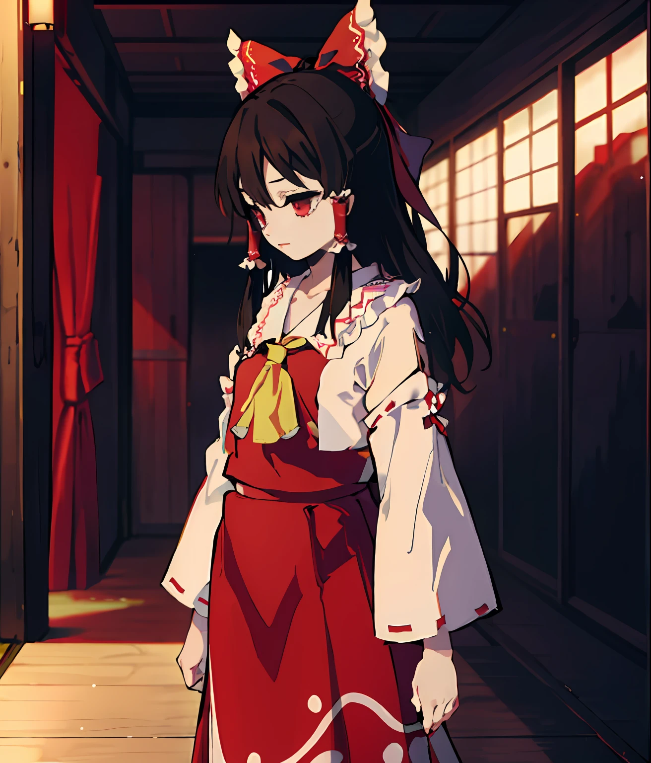 masutepiece, Fine detail, 4K, 8K, 12K, Solo, One Person, Beautiful Girl, caucasian female, reimu hakurei、A dark-haired