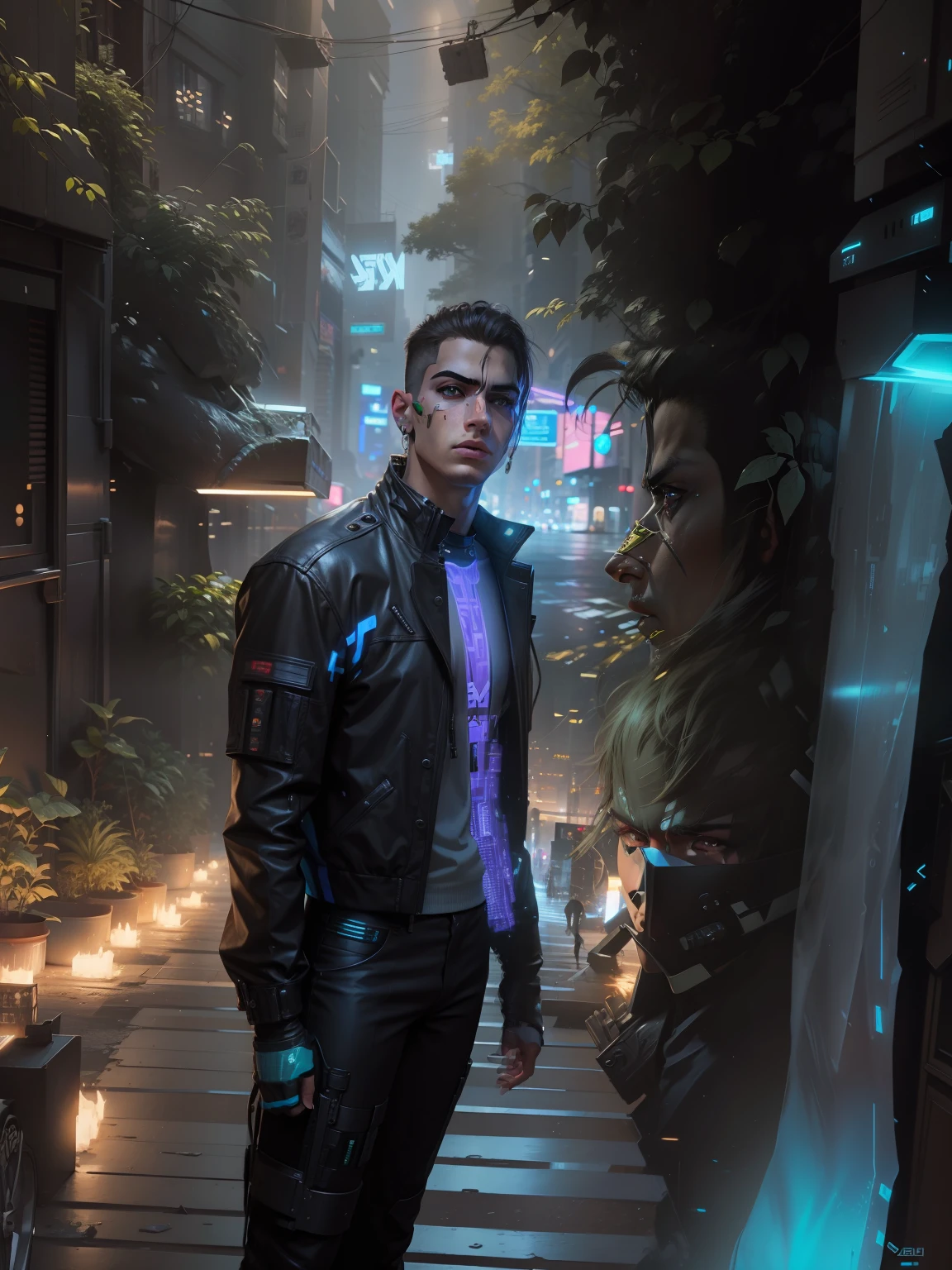 Change background cyberpunk handsome boy, realistic face, 8k, ultra realistic