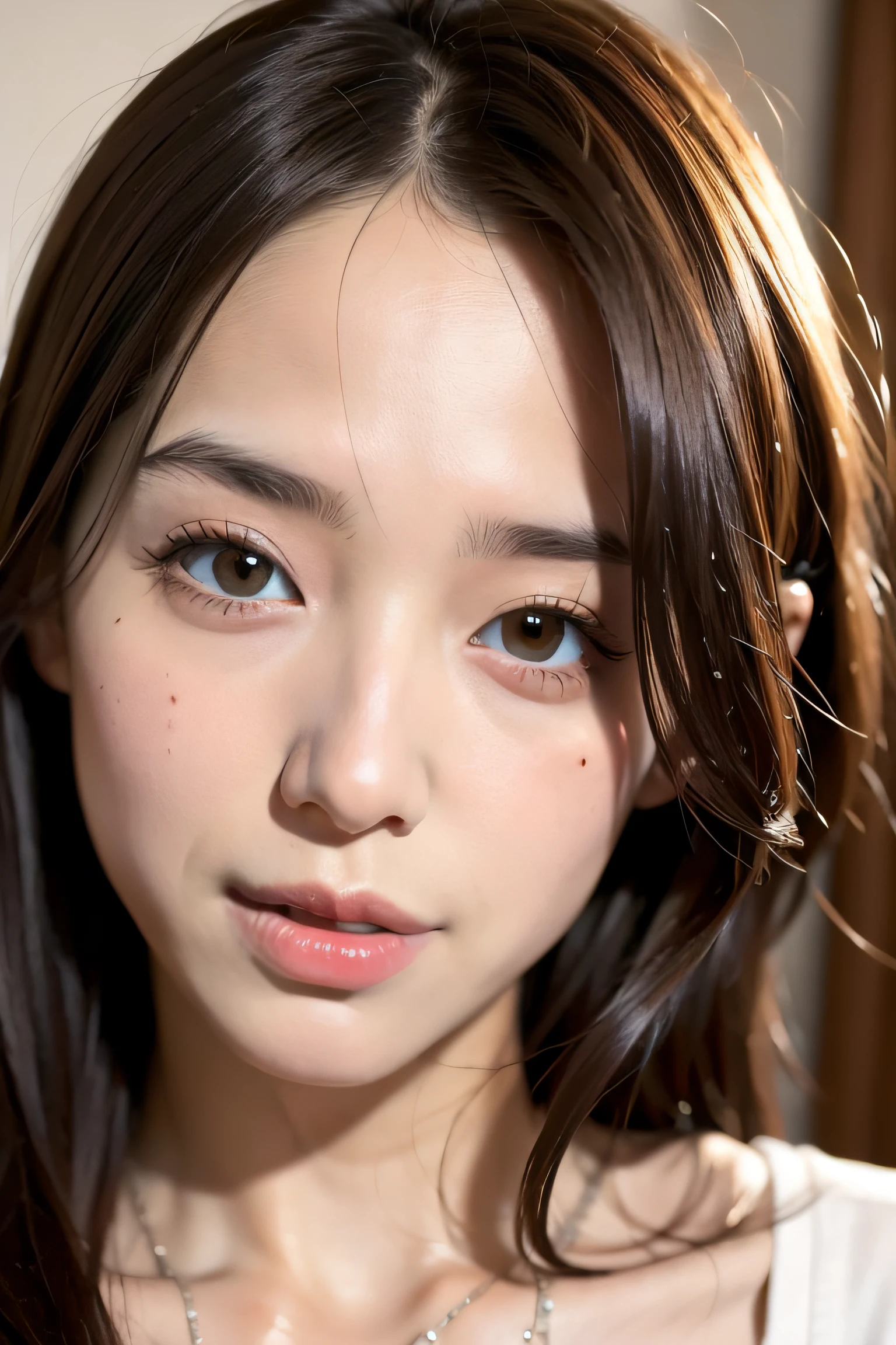 Random posture,1girl,seduce, beautiful breasts, lips, realistic, photo_\(medium\), solo, (masterpiece),(photorealistic:1.3), ultra-detailed, (high detailed skin:1.2),(best quality:1.0), (ultra highres:1.0), (ulzzang-6500:0.3), beautiful and clear eyes, delicate necklace,sunshine, (beautiful detailed makeup), (sexually aroused blushing heavy breathing:1.0), (soft glow bloom:0.5),