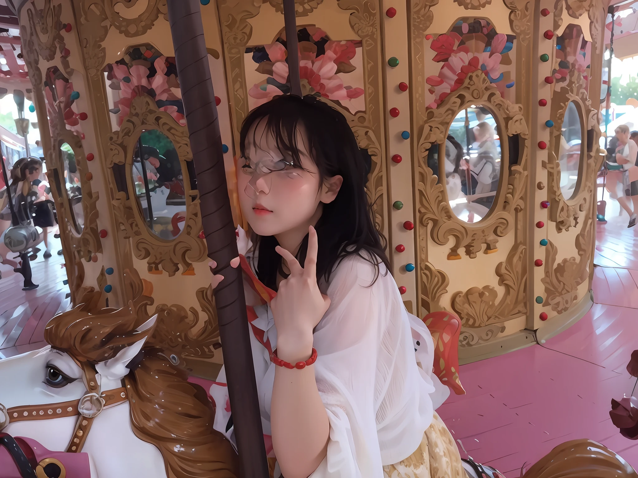 Girl on the carousel,The background is a carousel,