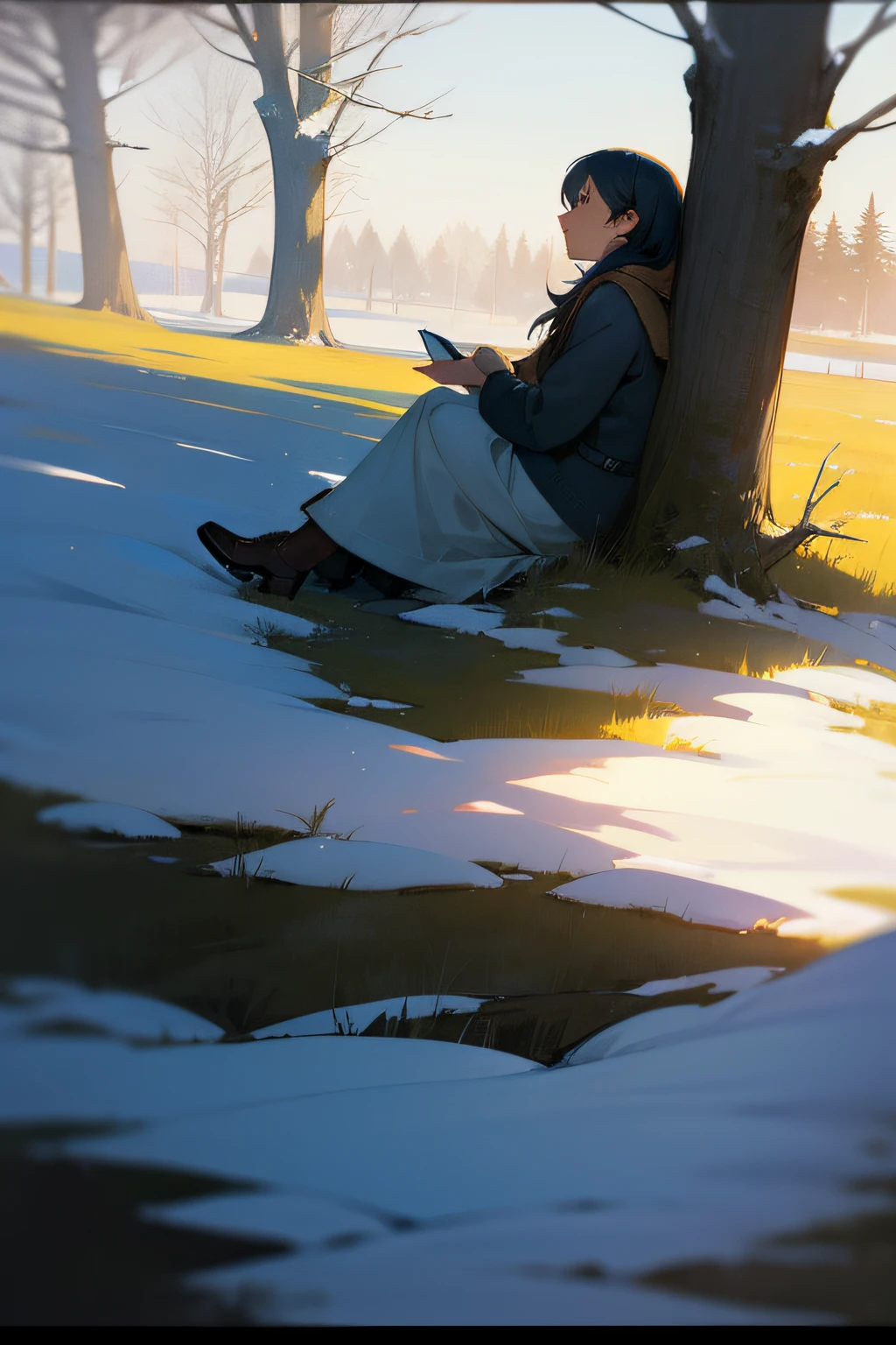 Girl leaning against the tree, alone memories
Ignored beauty, tree, reminiscing, contemplation, Expressionism, Andrew Wyeth, Eternal Sunshine of the Spotless Mind, Third-person perspective, Cinematic light