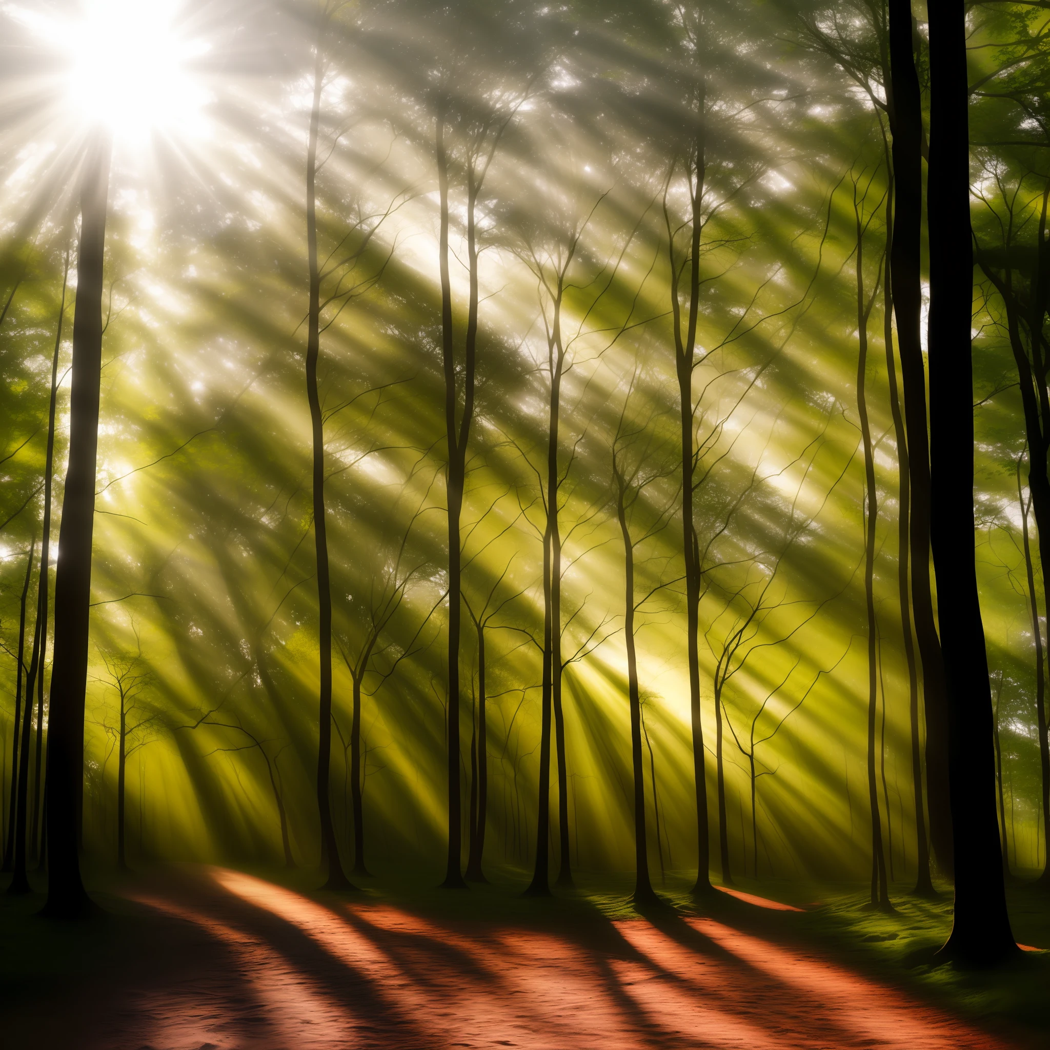 ln the forest，rays of sunshine，rios，extreme light