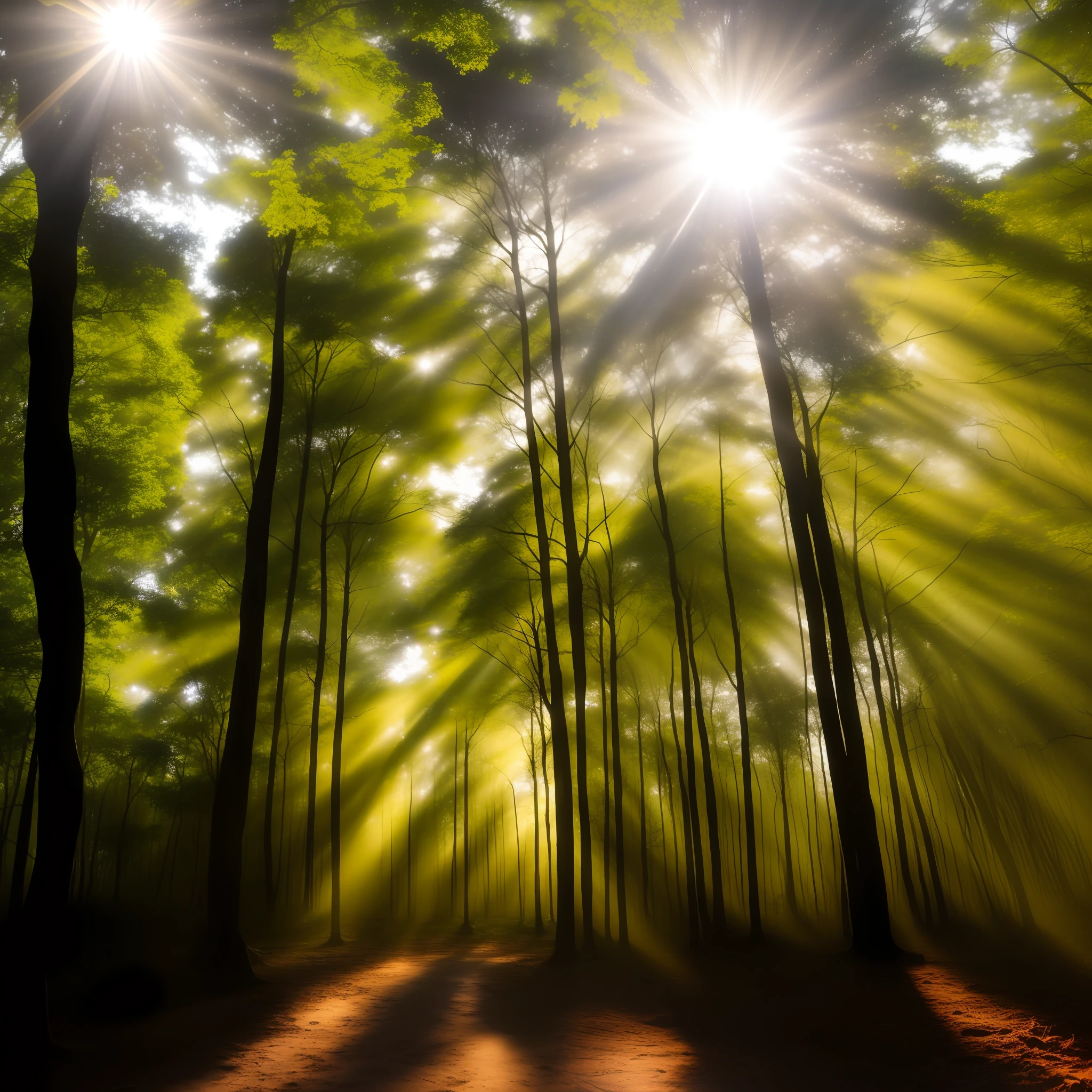 ln the forest，rays of sunshine，rios，extreme light