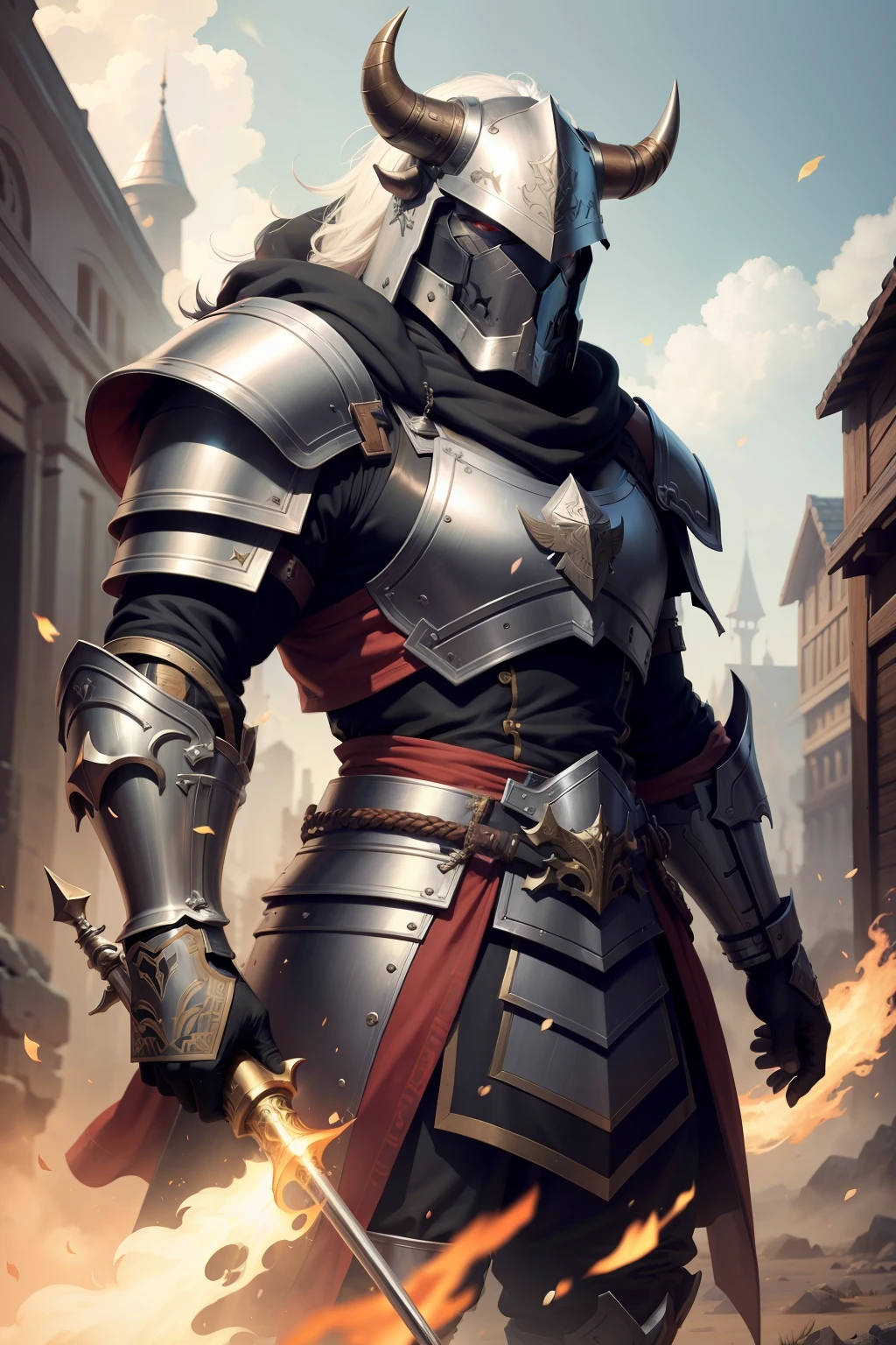 Bull General in armor，handheldweapons，4k，k hd，tmasterpiece，The picture is detailed！