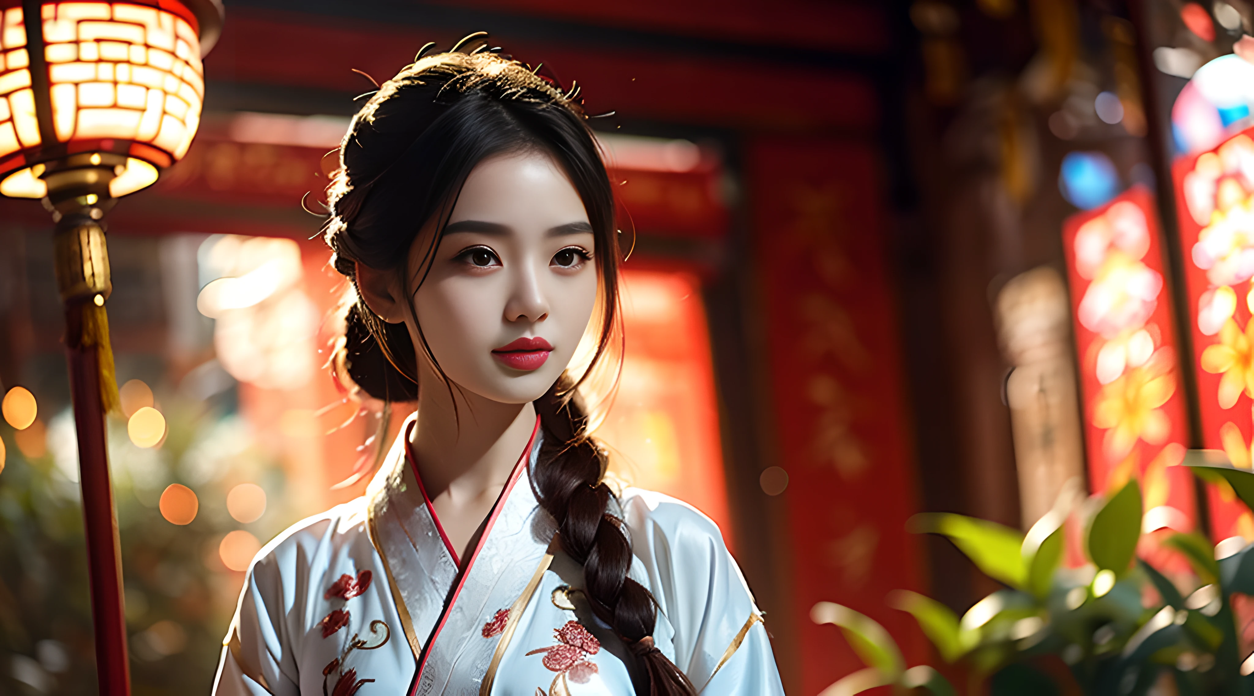 (chinese girl painting, delicate brushstrokes, muted colors, traditional chinese motifs, elegant beauty), (hanfu, traditional chinese clothing, flowing robes, delicate embroidery, muted colors, nature motifs, elegant beauty), (hanfu, traditional chinese clothing, flowing robes, delicate embroidery, muted colors, nature motifs, elegant beauty), (8k, best quality, masterpiece:1.2), (best quality), (ultra highres:1. 0), close-up portrait, look at viewer, smiling, ultra-fine makeup, golden ratio, perfecteyes,