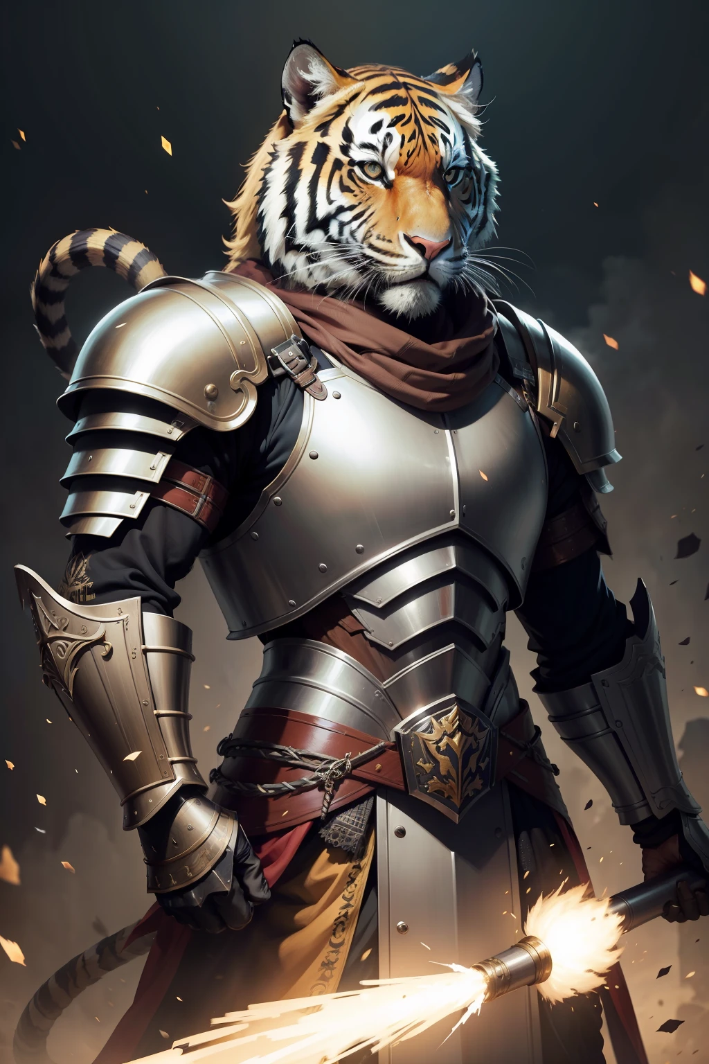 Tiger general in armor，handheldweapons，4K，k hd，tmasterpiece，The picture is detailed！