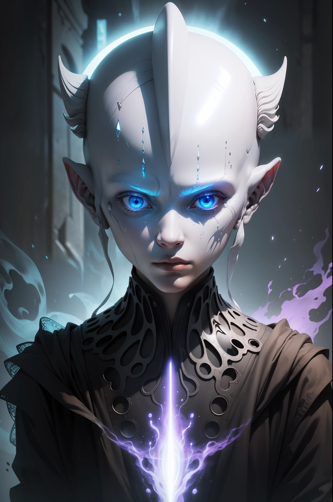 Ghostly portrait of a futuristic alien from another dimension creator of the universe with powerful ancient magic from an unknown dimension
