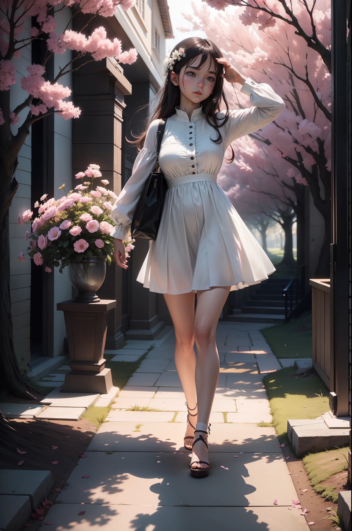 Fantastic art tree in a bottle,Mini full body girl in bottle,round bottle,There is no lid,fluffly、realisticlying、photography of、classics、dream magical、Artistically、Pink leaves and white branches,Full of flowers。Pretty girl in a bottle,Hyper-detailed photo realism by Greg Rutkowski - H1024W 804 | F16 Lens Marker 2:2 S 35555 mm film particles:1 realistic high-resolution sharp-focus contrast!Intricate in Unreal Engine 5's cinematic concept film masterpiece Octane、Detailed atmospheric refractive illumination shows the CGSociety trend