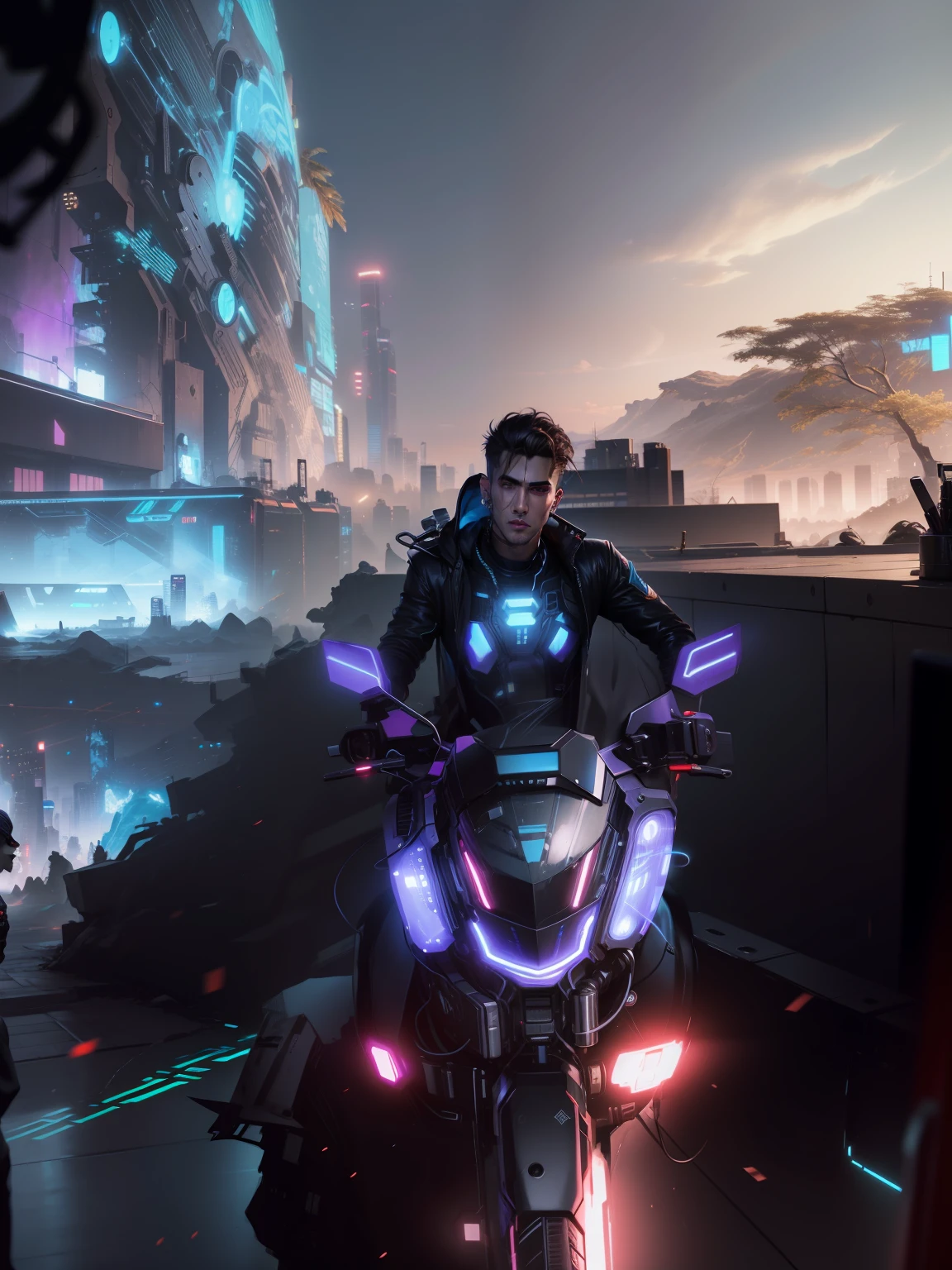 Change background cyberpunk handsome boy, realistic face, 8k, ultra realistic