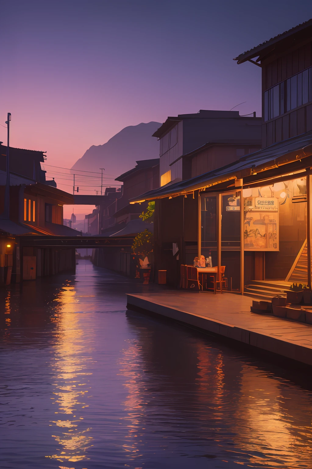 1girl, Post-Impressionism,  anime key visual,  landscape of a Wet Stupid Fish market  and biophilic Tanzanian Bridge, at Twilight, Sketch, hair light, hearthstone artwork, cinematic, unreal engine