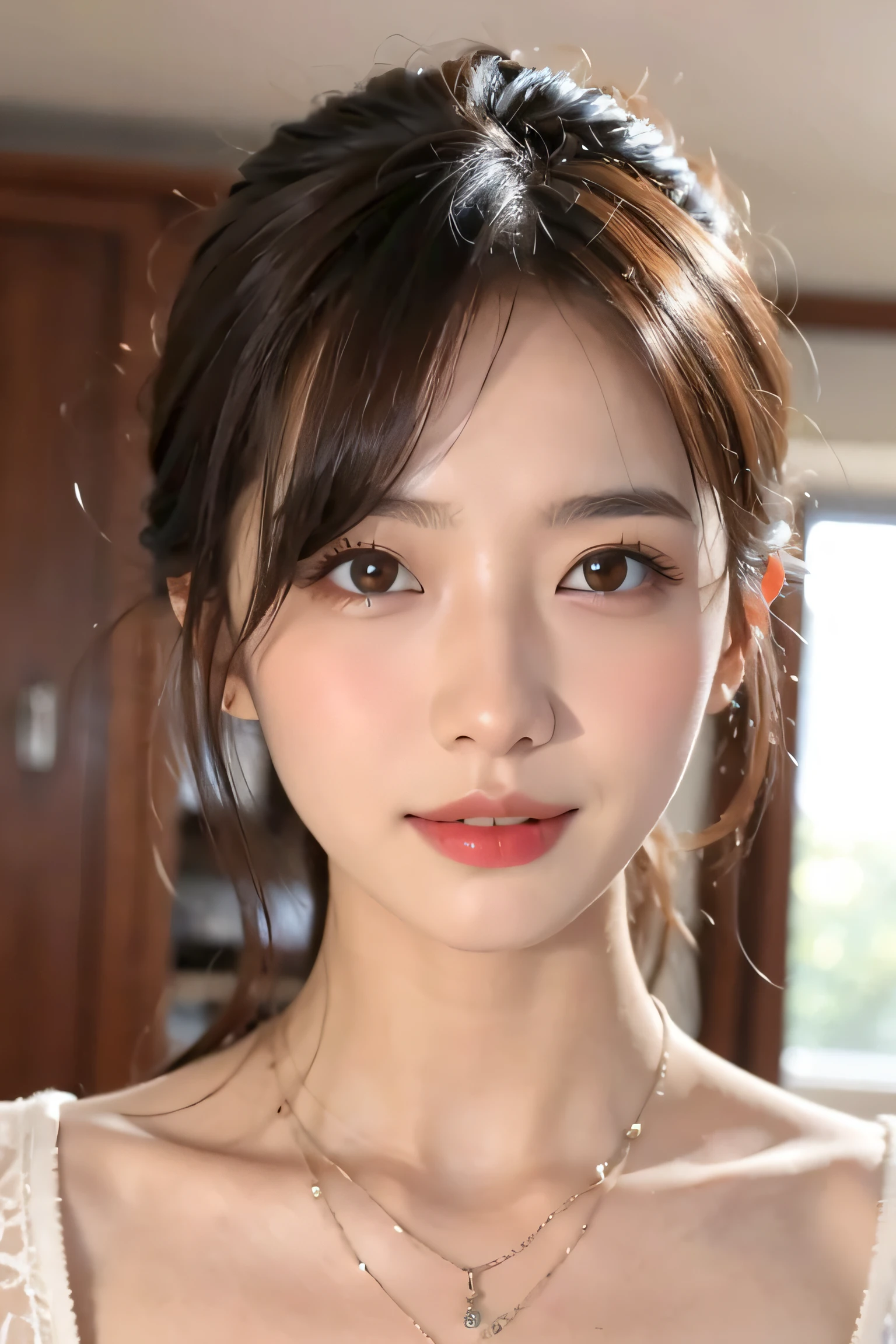 Random posture,1girl,seduce, beautiful breasts, lips, realistic, photo_\(medium\), solo, (masterpiece),(photorealistic:1.3), ultra-detailed, (high detailed skin:1.2),(best quality:1.0), (ultra highres:1.0), (ulzzang-6500:0.3), beautiful and clear eyes, delicate necklace,sunshine, (beautiful detailed makeup), (sexually aroused blushing heavy breathing:1.0), (soft glow bloom:0.5),