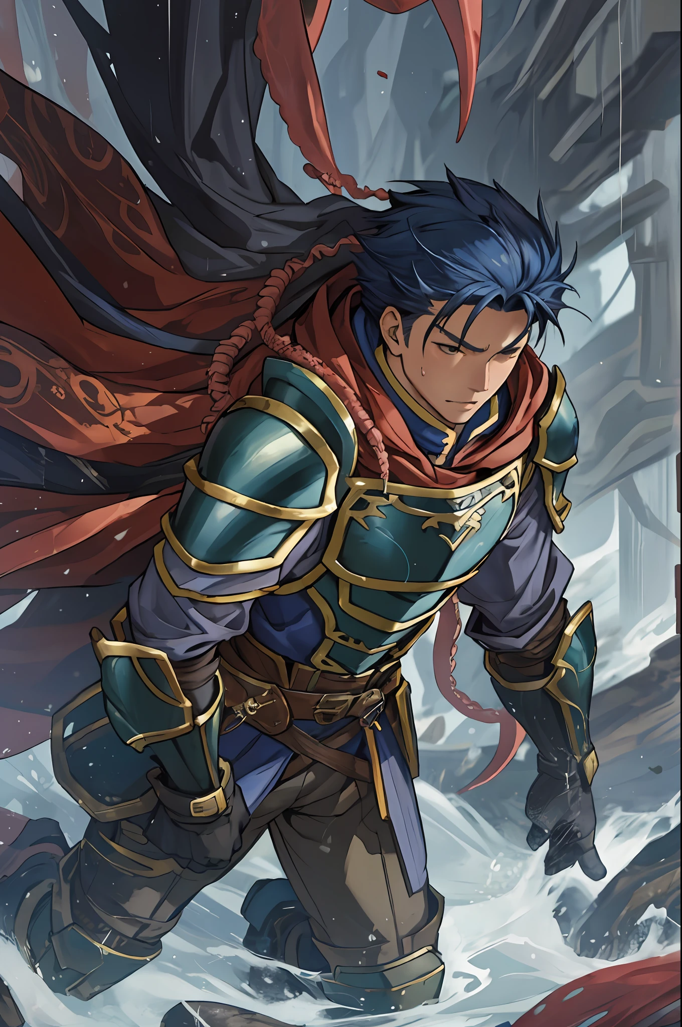 Hector Fey(adult man), 独奏, looking at viewert,Tied by tentacles(Mucus-secreting tentacles) ,with her mouth open,drools,perspire,Tight combat uniform,Armour,Armour,Get wet, mitts, 1 man,weeping,Be red in the face, Male focus,Tentacles wrapped around thighs(Octopus tentacles wrap around thighs), cloaks, Armour, Shoulder armor, Soaked leggings,Wrists bound by tentacles,Waist wrapped around tentacles