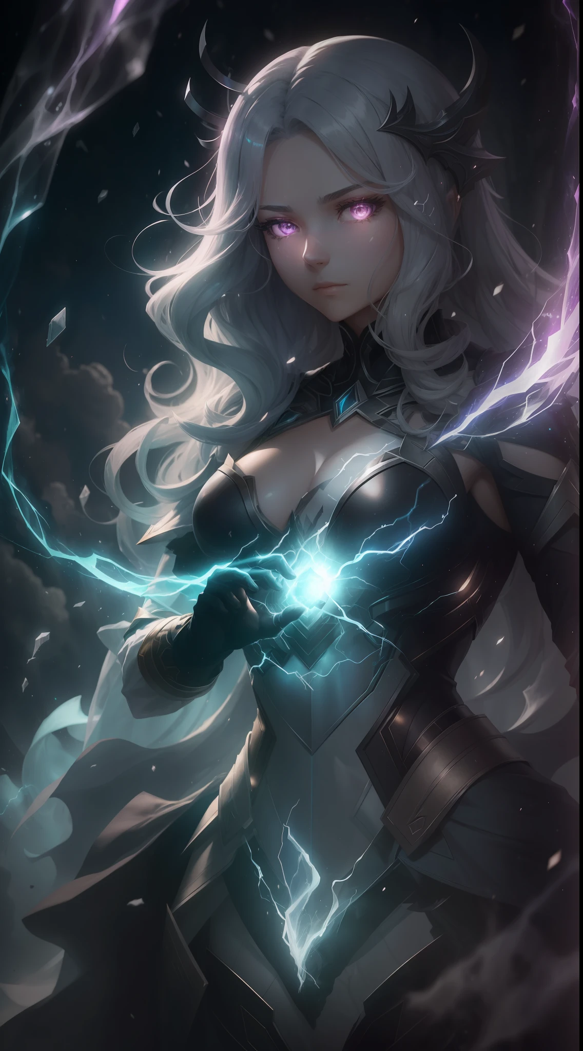 (Ultra resolution 8K), (impresionante obra maestra), "Shadow Ether": With an enigmatic presence, Shadow Ether possesses a pale, translucent skin that appears to be made of dark smoke. Her hair flows in gloomy strands and her eyes sparkle with an ethereal glow. Viste un traje ajustado en tonos oscuros que se funden con las sombras, con detalles sutiles que recuerdan a constelaciones. Su capa ondulante parece estar hecha de oscuridad misma, y puede estirarse para ocultarlo o envolverlo en sombras protectoras. Has the ability to merge with shadows and move through them, becoming virtually invisible. Your hands can project bursts of dark energy, And his suit is designed to channel and amplify his connection to the shadow realm.. (Hetera lighting), Spectral illumination), (Dark lighting)