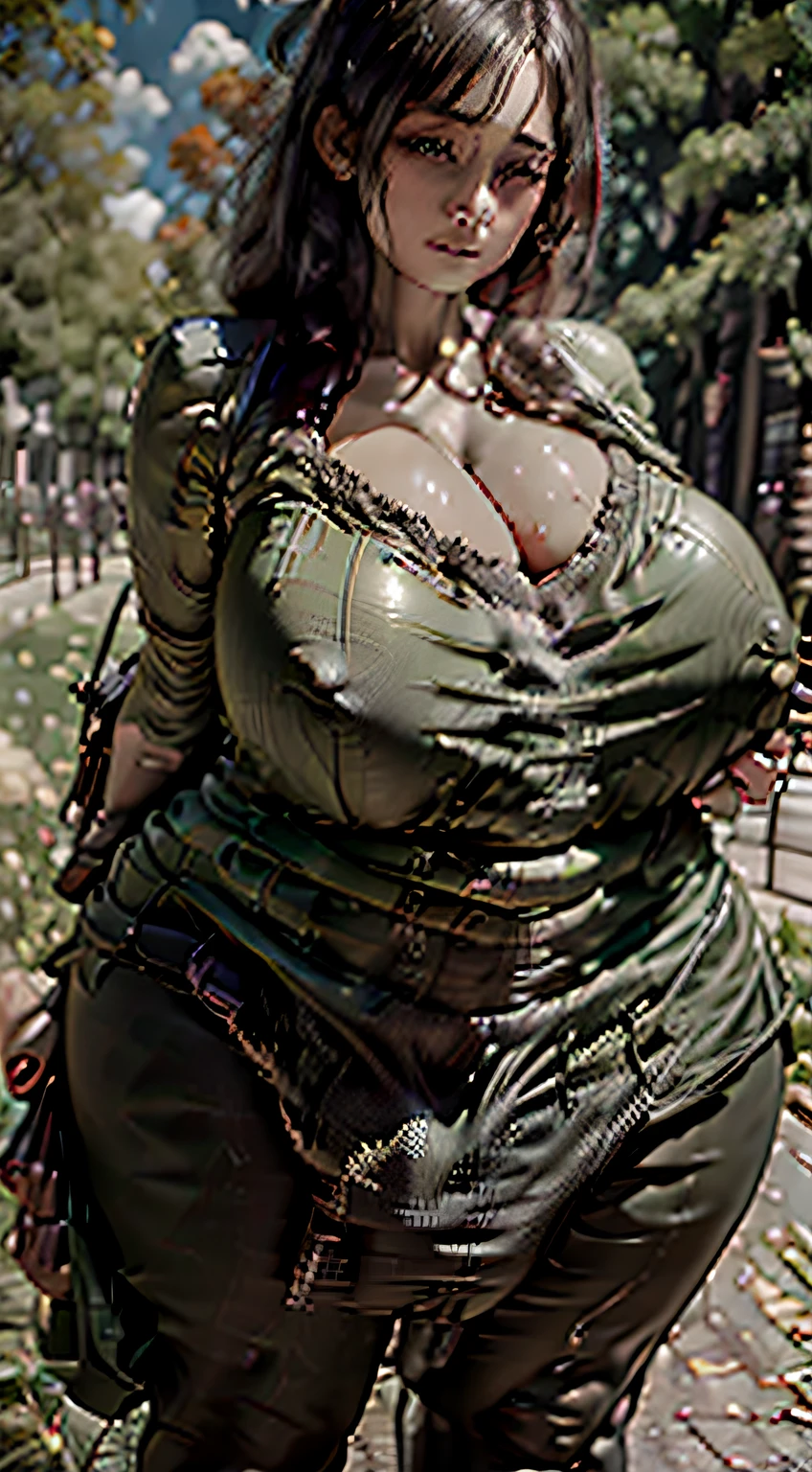 a close up of a woman in a green shirt and green panties, sfw huge breasts, thicc, breasts covered and sfw, deviantart artstation cgscosiety, covered sfw huge breasts, with a large breasts, with large breasts, heavy detailed, hyperrealistic full figure, big breasts!, realistic shaded perfect body, cleavage, voluptuous body, big breasts
