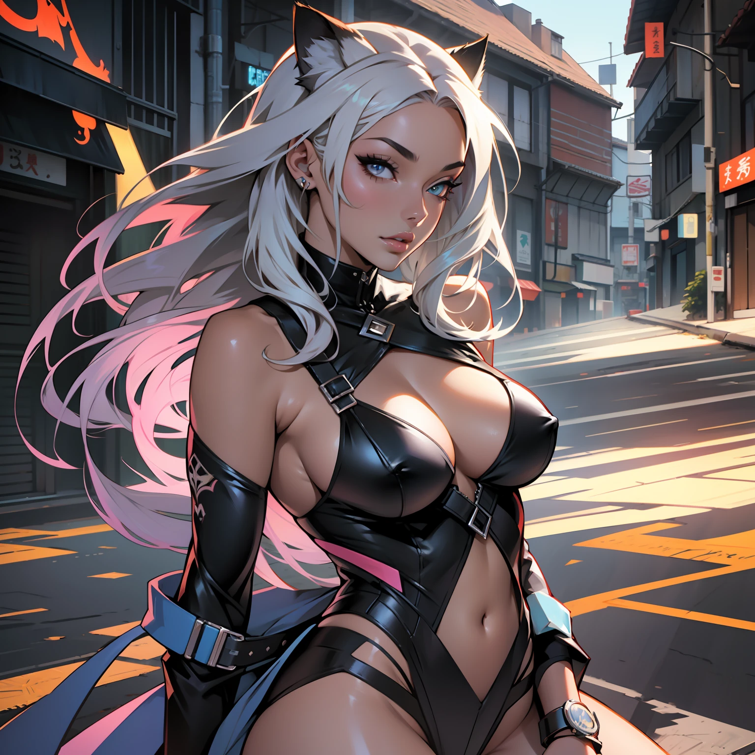 loba humana, mulher, anime, realista, futurista, corpo inteiro, cabelos longos, sexy, erotic style, ultra-detalhado, high erotic quality, super bonito, nobre, vestindo roupas da moda, cabelo branco.